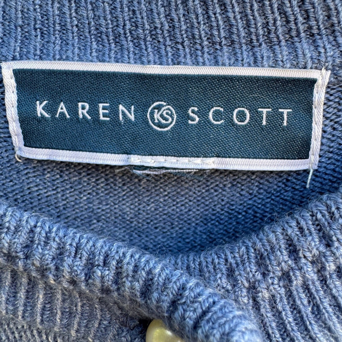 Karen Scott Coastal Grandma Preppy Faux Pearl Button Cardigan Sweater Blue L