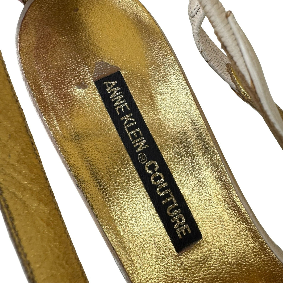 Anne Klein Couture Vintage Italian Leather Slingback Wedge Heels Cream Womens 10
