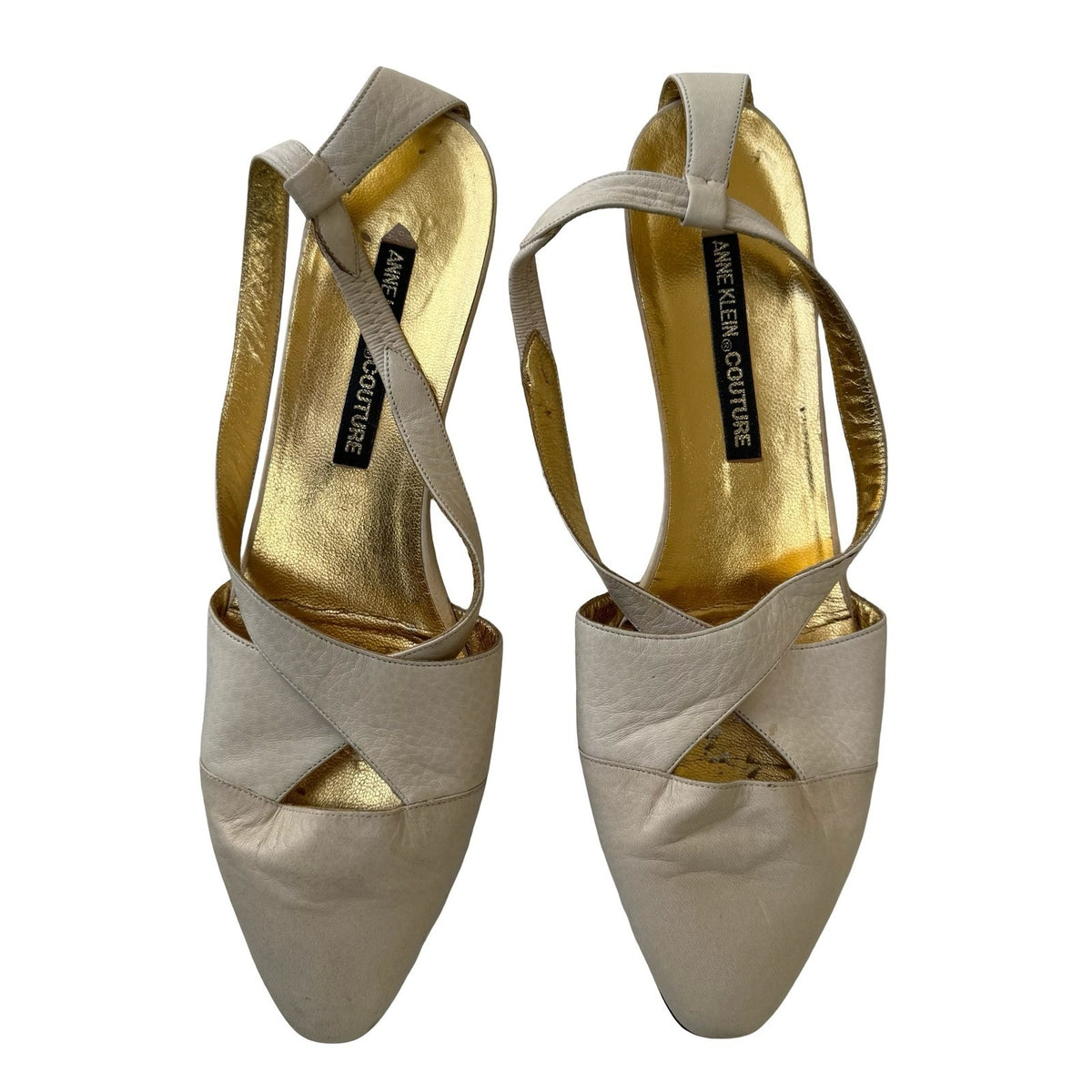 Anne Klein Couture Vintage Italian Leather Slingback Wedge Heels Cream Womens 10