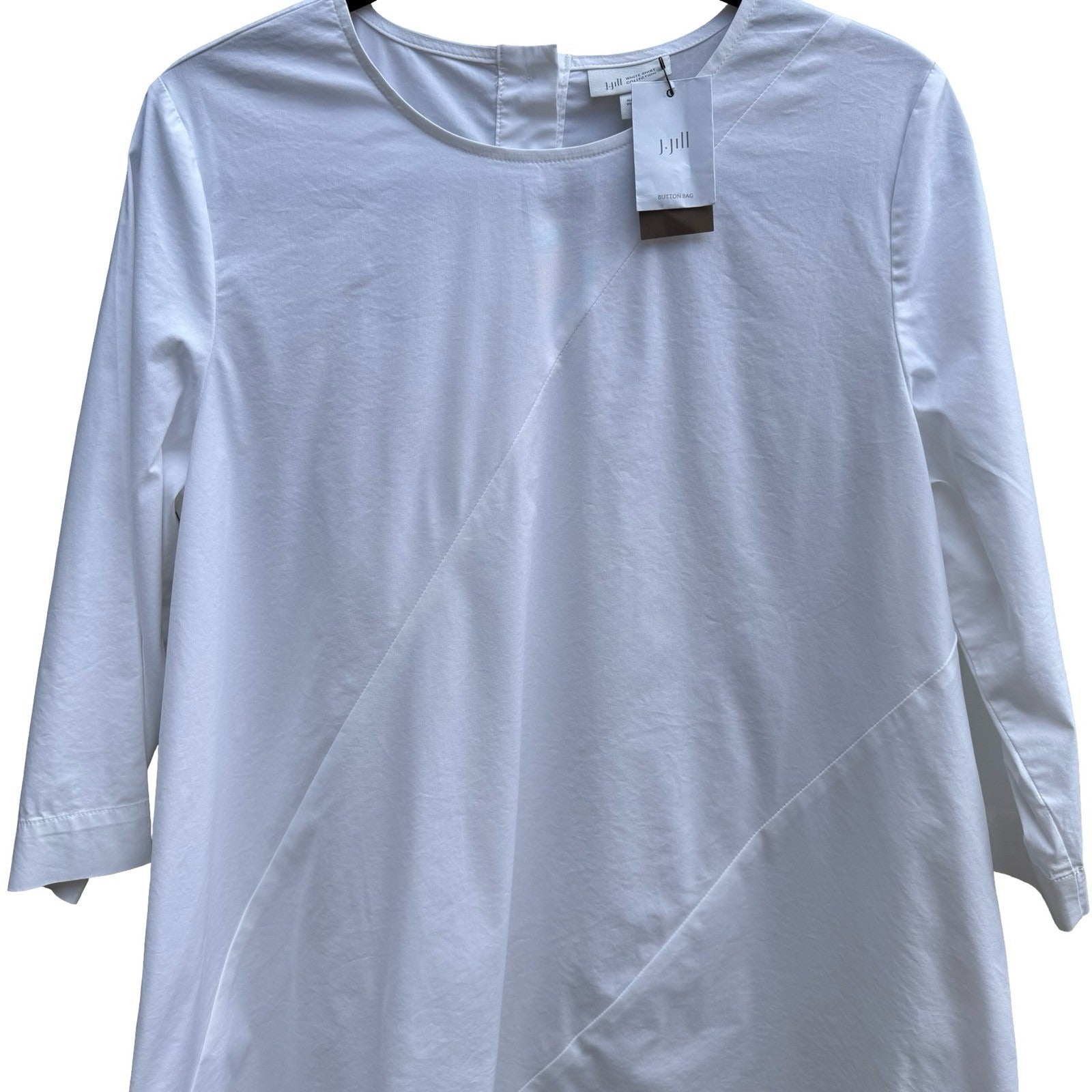 J Jill White Shirt Collection Coastal Asymmetric Tunic Lagenlook 3/4 Sleeve NEW