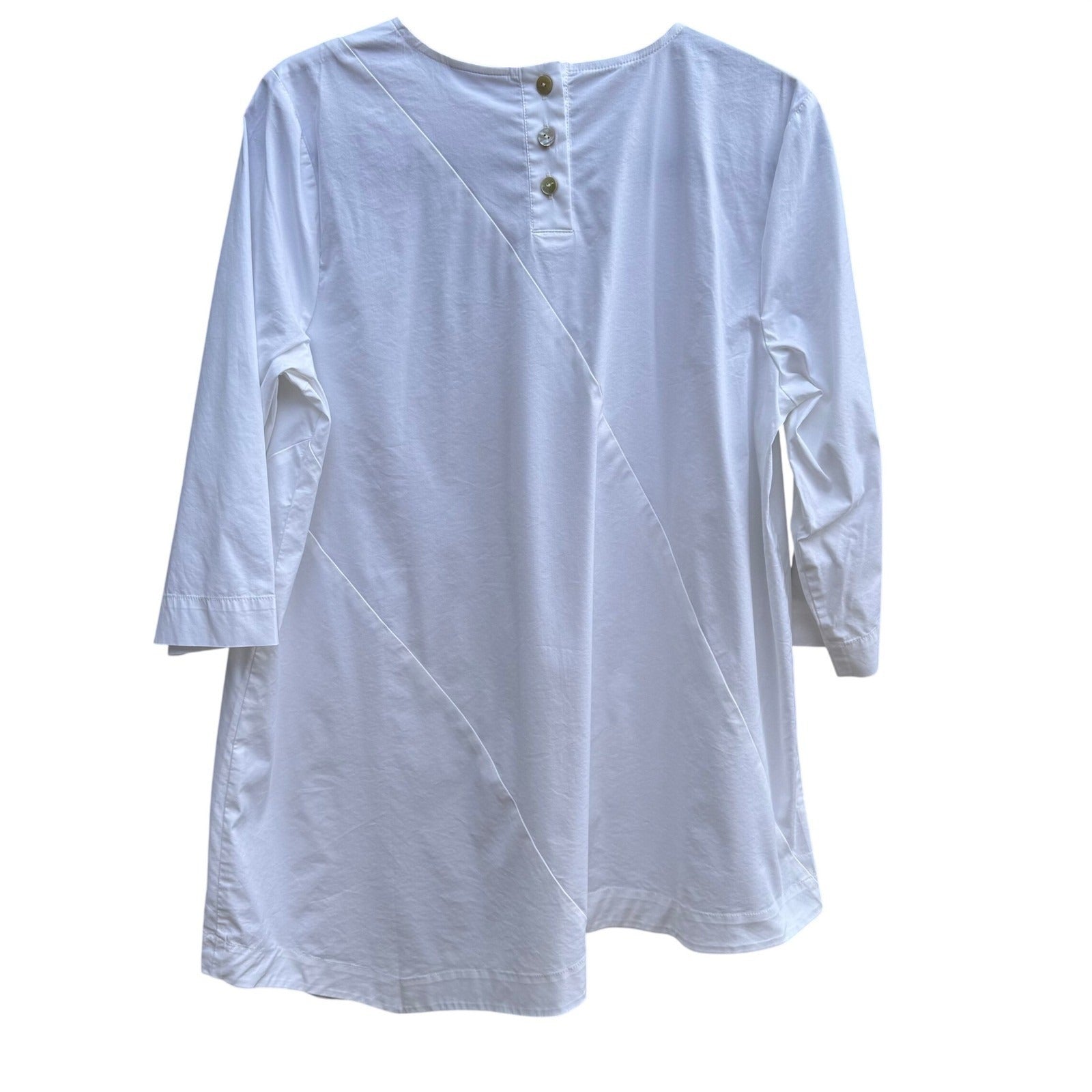 J Jill White Shirt Collection Coastal Asymmetric Tunic Lagenlook 3/4 Sleeve NEW