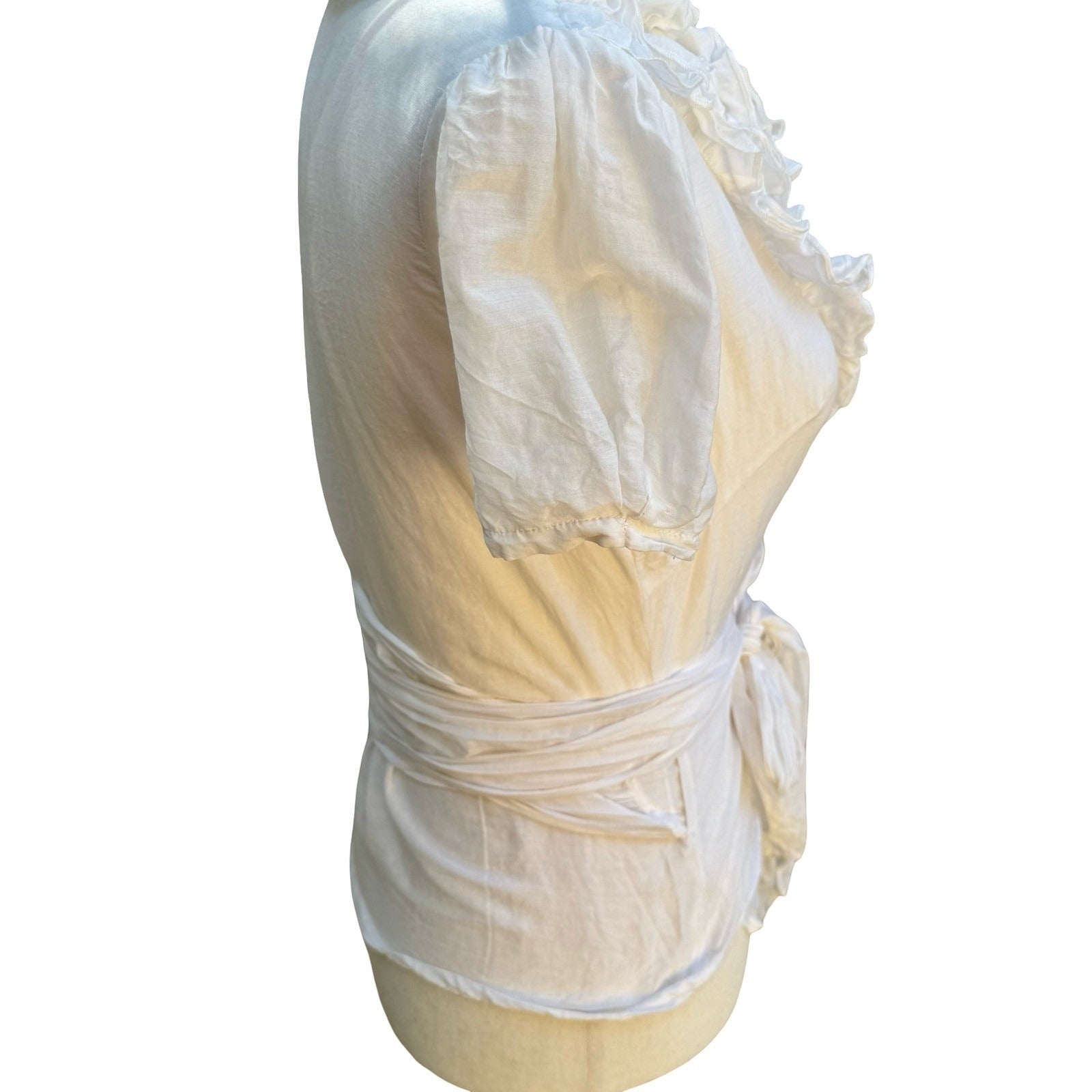 Twentyone Y2K Coquette Balletcore Silk Cotton Ruffle Wrap Puff Sleeve Blouse S