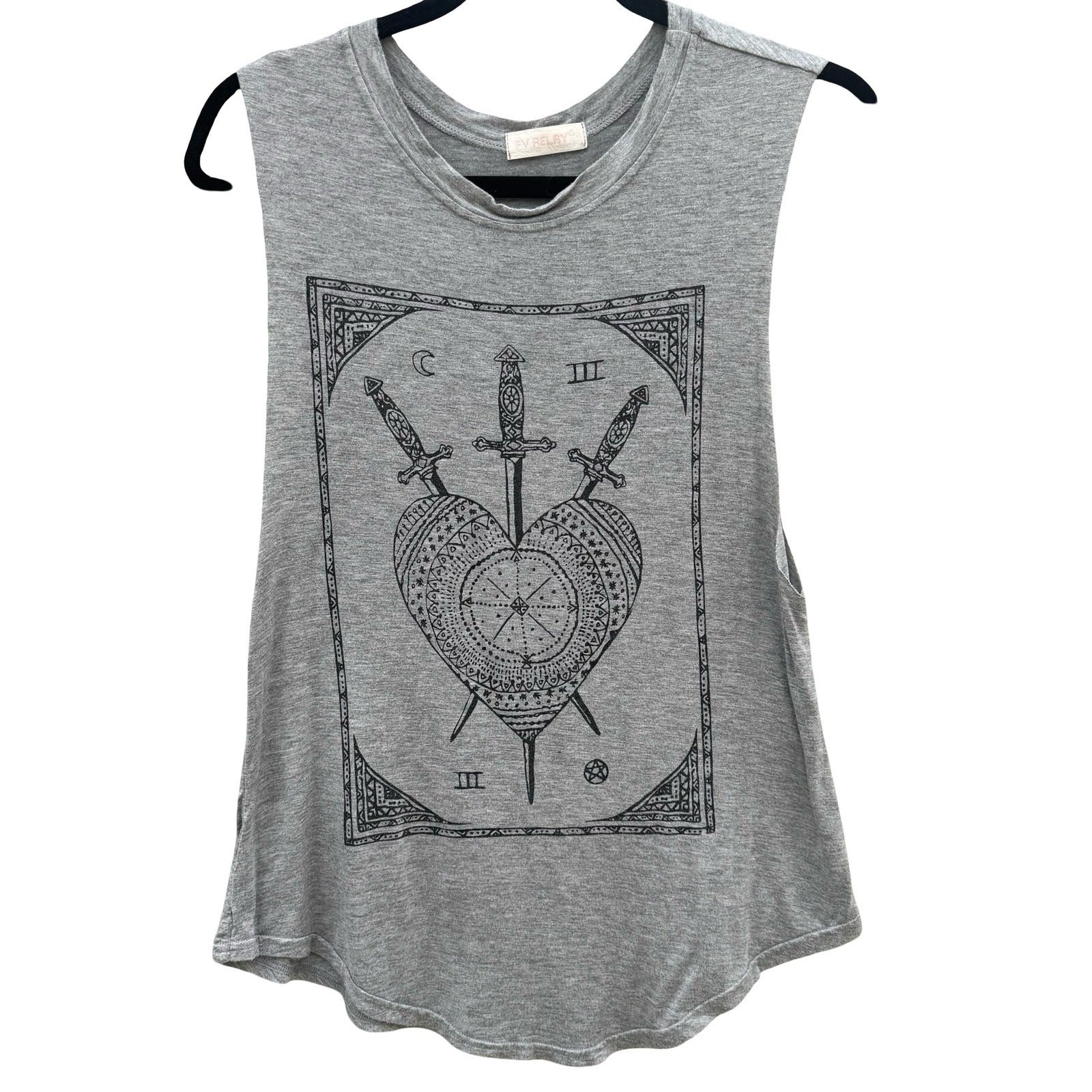 FV Relay Gray Three of Swords Tarot Graphic Muscle Tank Top Small Witchy Gothic