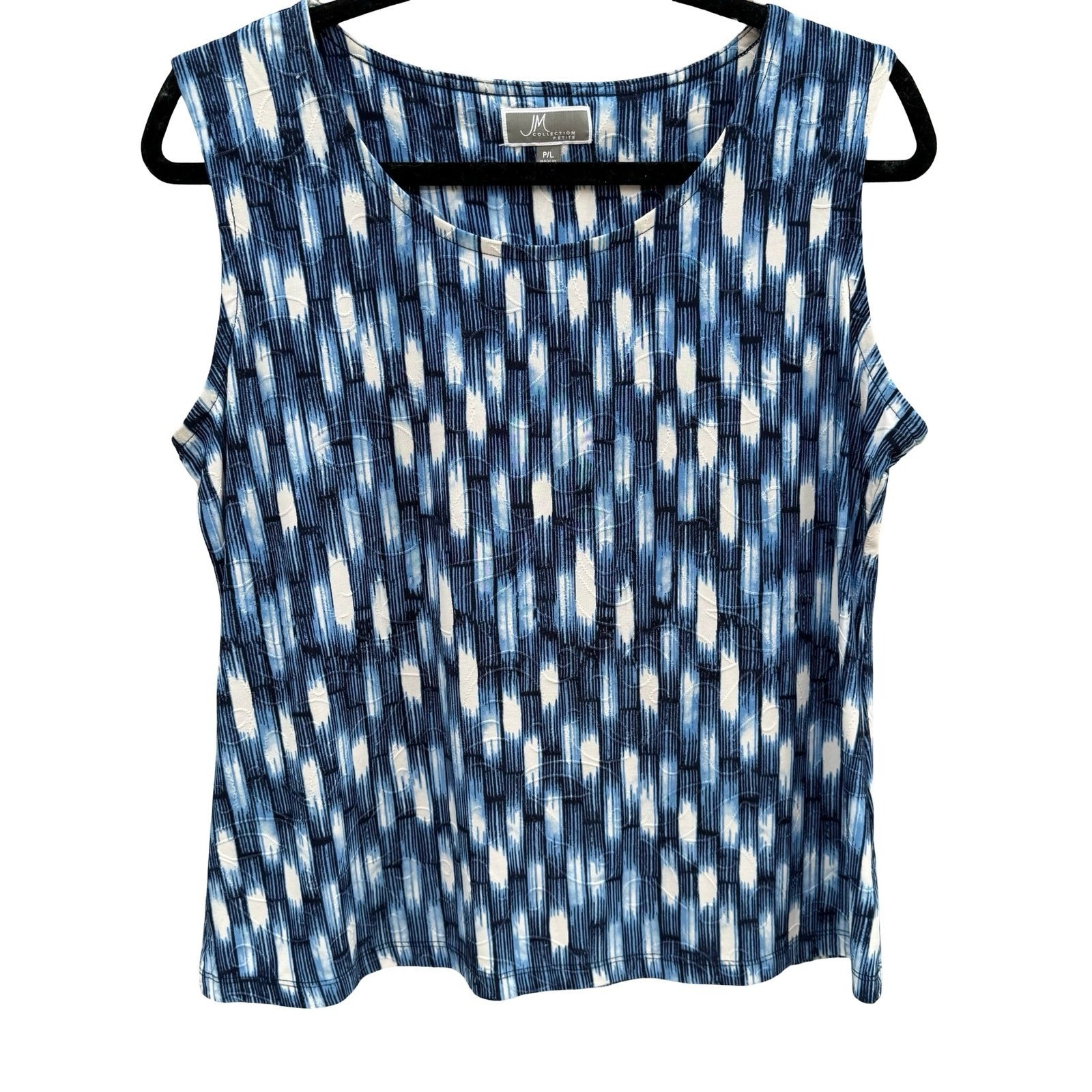 JM Collection Nautical Blue White Abstract Ikat Sleeveless Top Shell PL Career