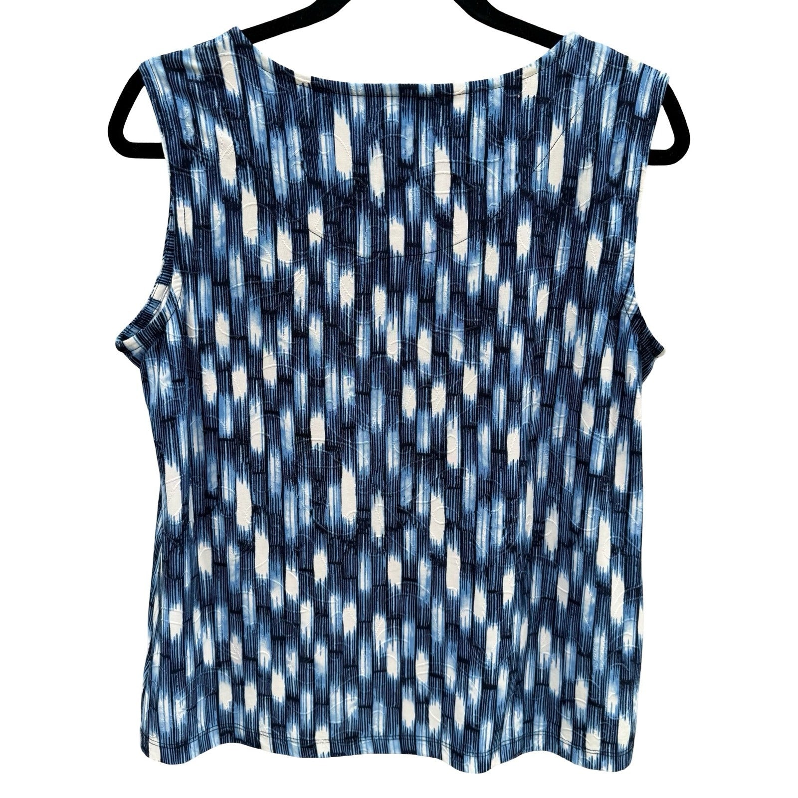 JM Collection Nautical Blue White Abstract Ikat Sleeveless Top Shell PL Career
