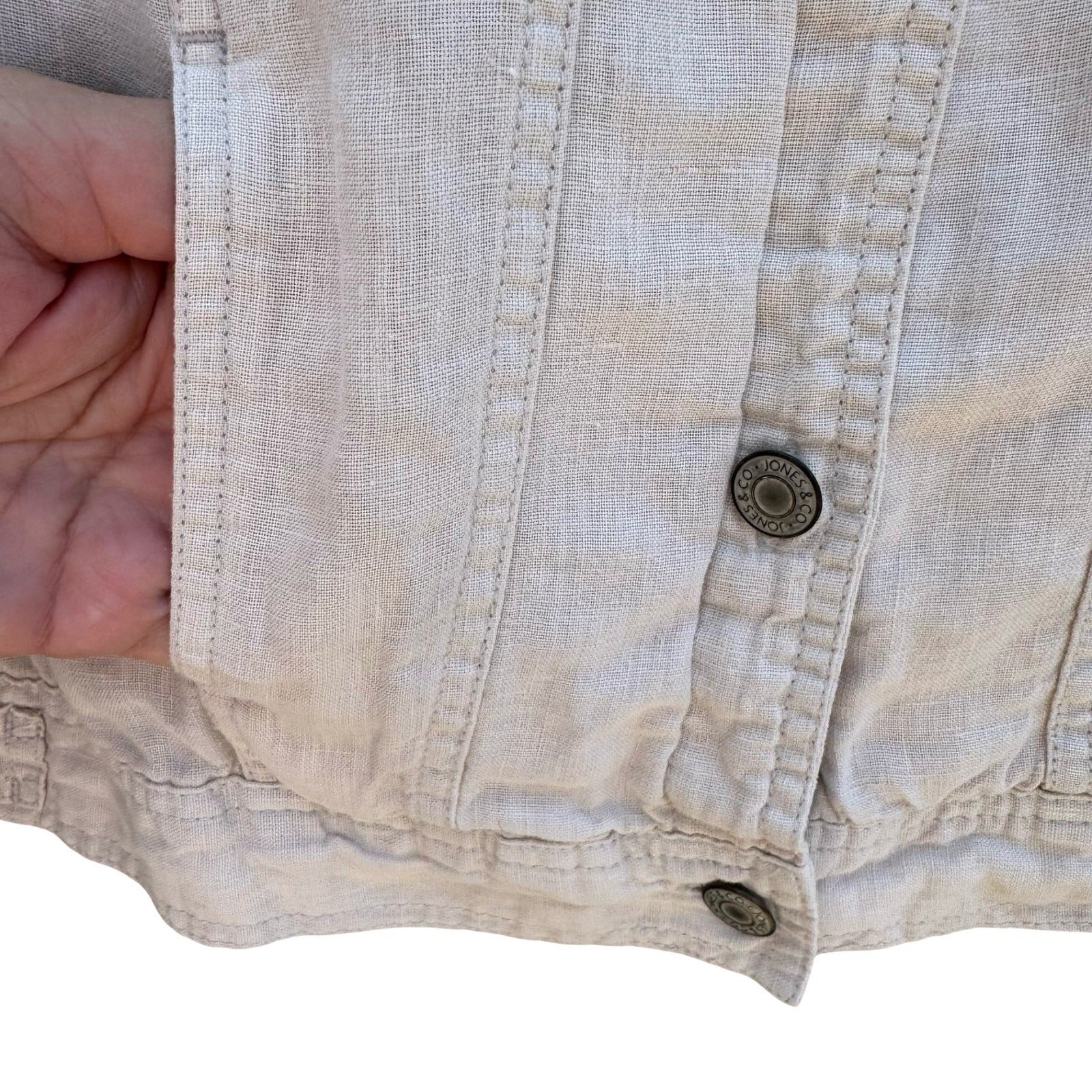 Jones New York Tan Natural Linen Trucker Jacket Womens S Coastal Minimalist