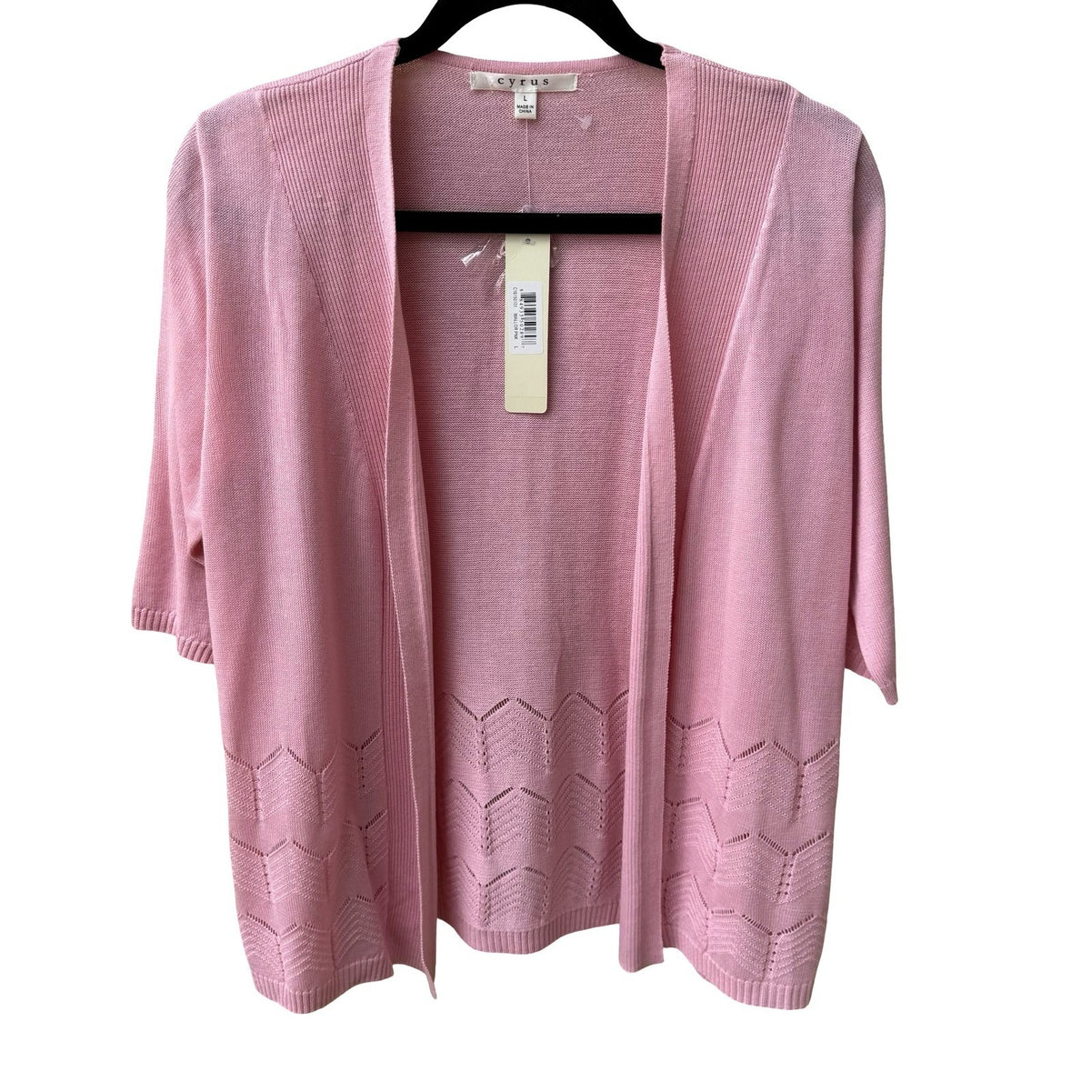 Cyrus Coquette Layering Open Front Pointelle Knit Cardigan Pastel Pink L NEW
