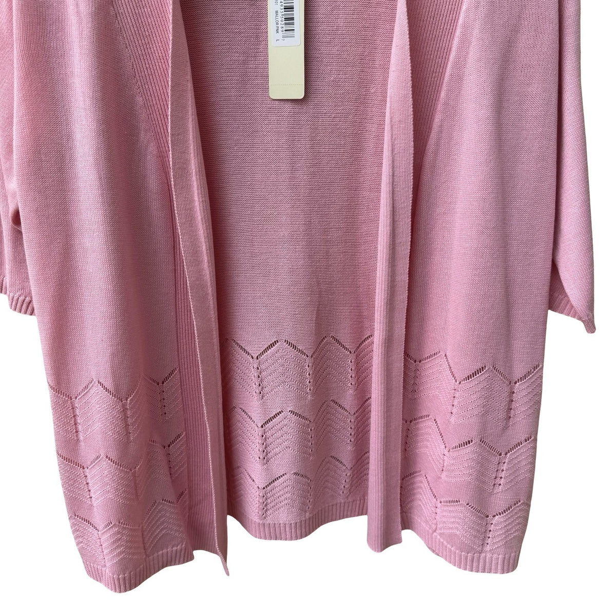 Cyrus Coquette Layering Open Front Pointelle Knit Cardigan Pastel Pink L NEW