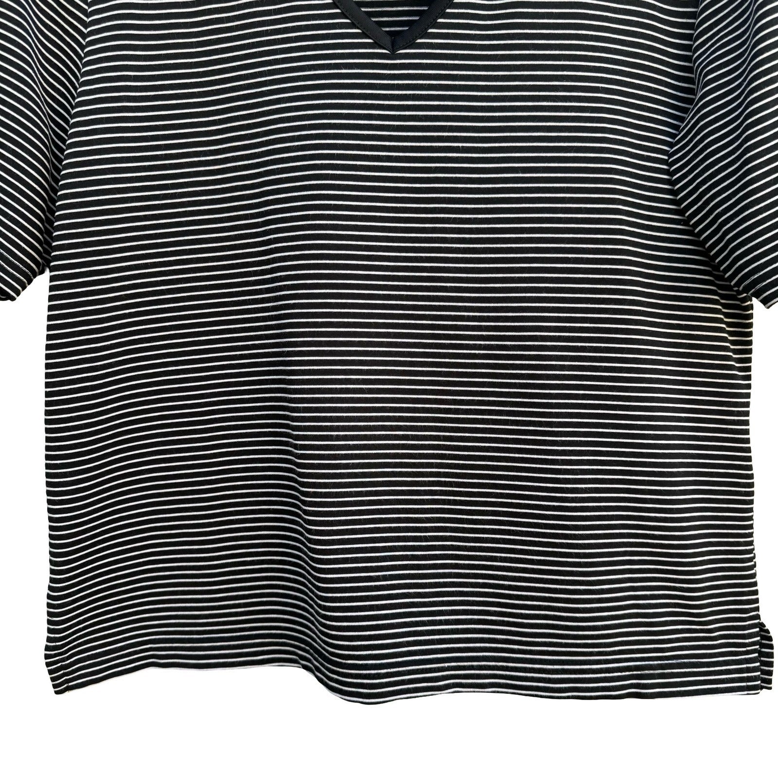 Liz Claiborne Vintage 80s 90s Cropped Black Striped V-Neck Short Sleeve Top PM