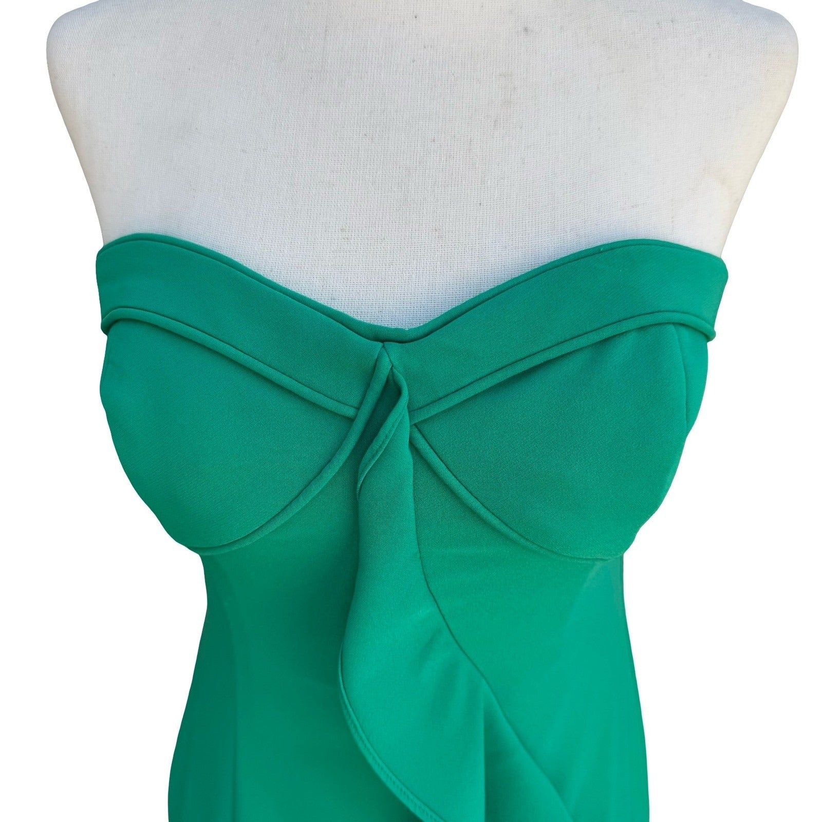 Liv Foster Emerald Green Strapless Ruffle Asymmetric Formal Midi Dress 4 Mermaid