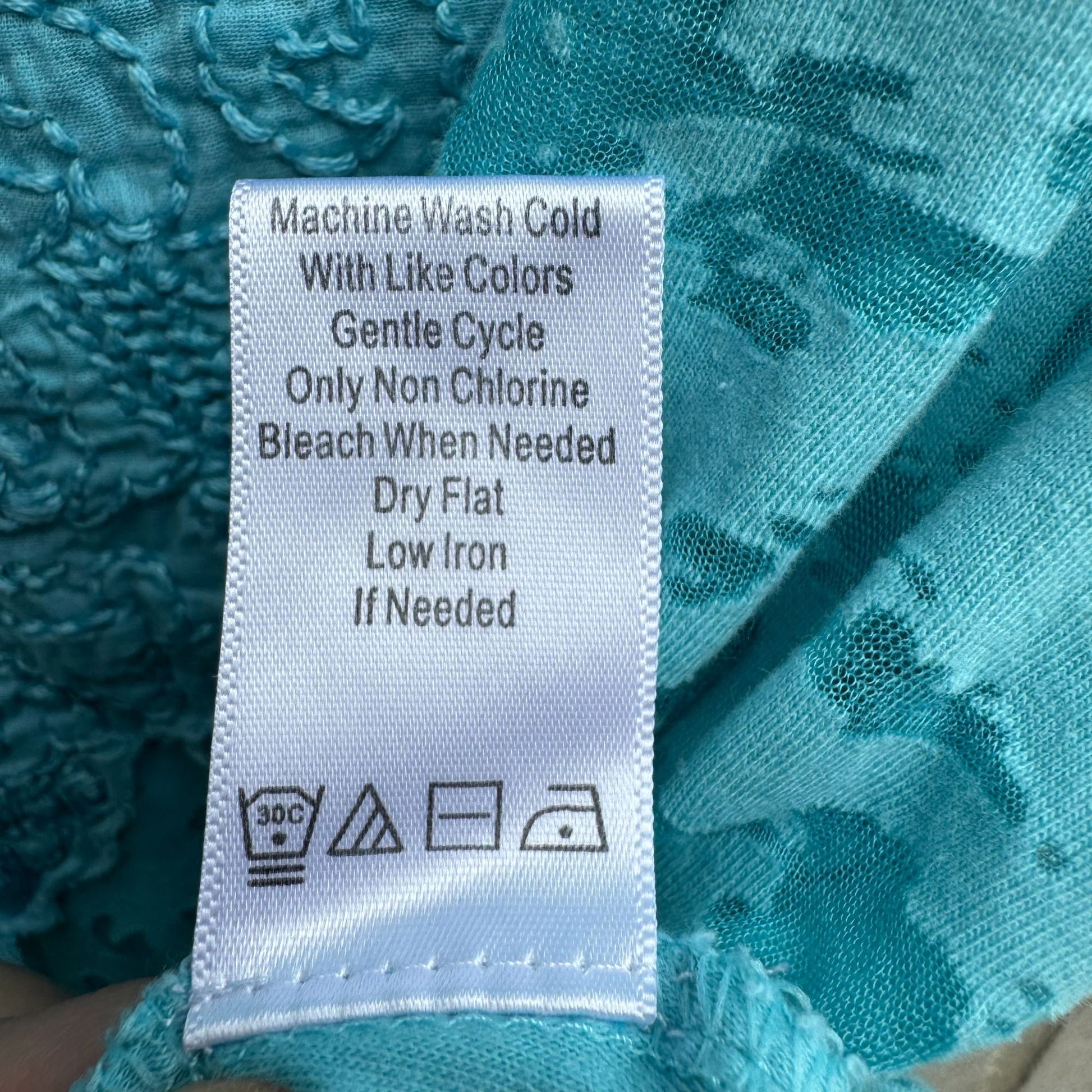 Coldwater Creek Womens Aqua Textured Burnout Sheer Overlay Short Sleeve Blouse L