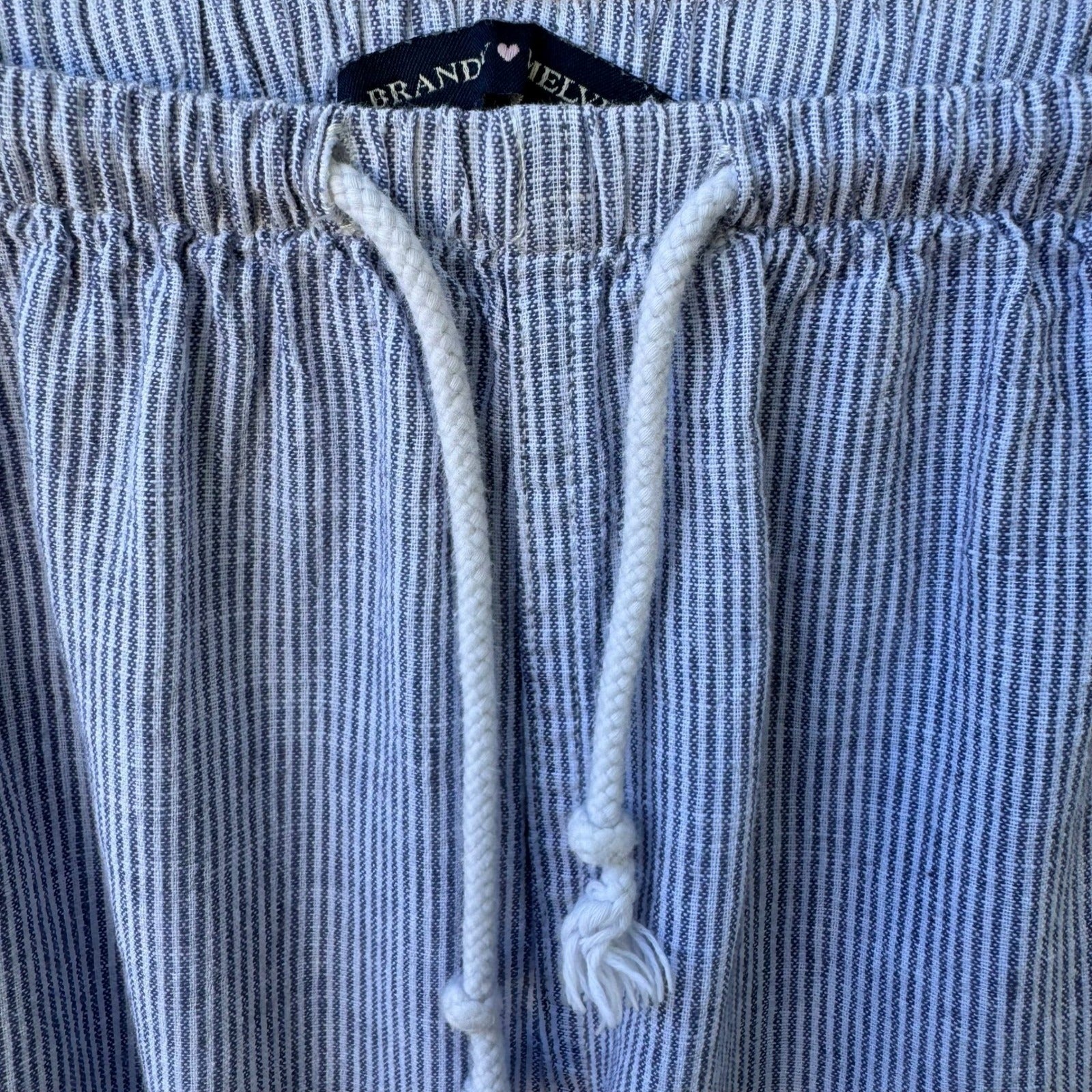 Brandy Melville Coastal Beachy Striped Cotton Linen Drawstring Pants Blue M