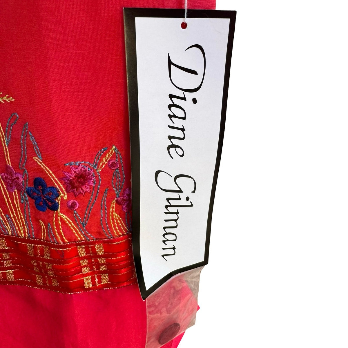 Diane Gilman Silk Blend Boho Embroidered Patchwork Jacket Red Floral Paisley M