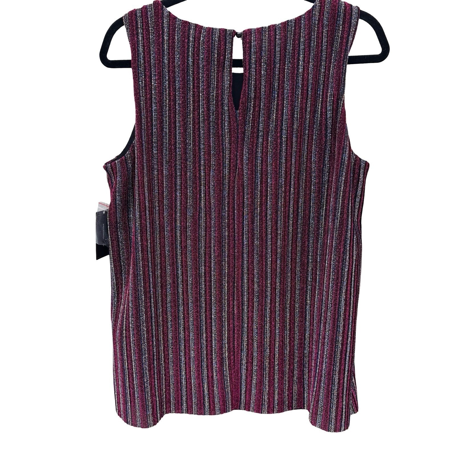 Evening by ECI Womens Large Magenta Metallic Striped Pleated Sleeveless Top NWT