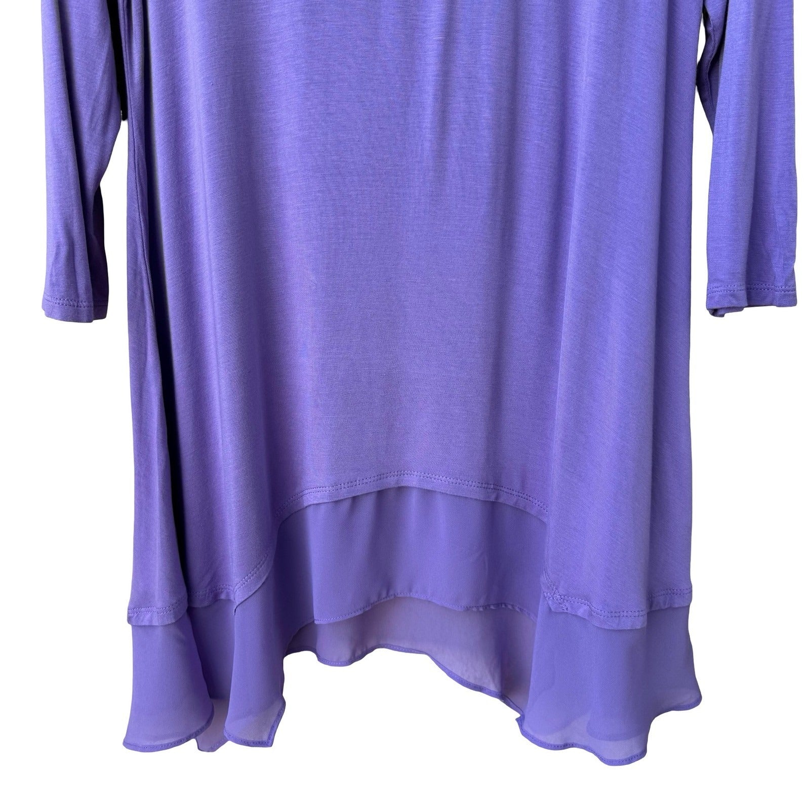 LOGO Lori Goldstein Womens Purple 3/4 Sleeve Layered Hem Tunic Top Size Medium
