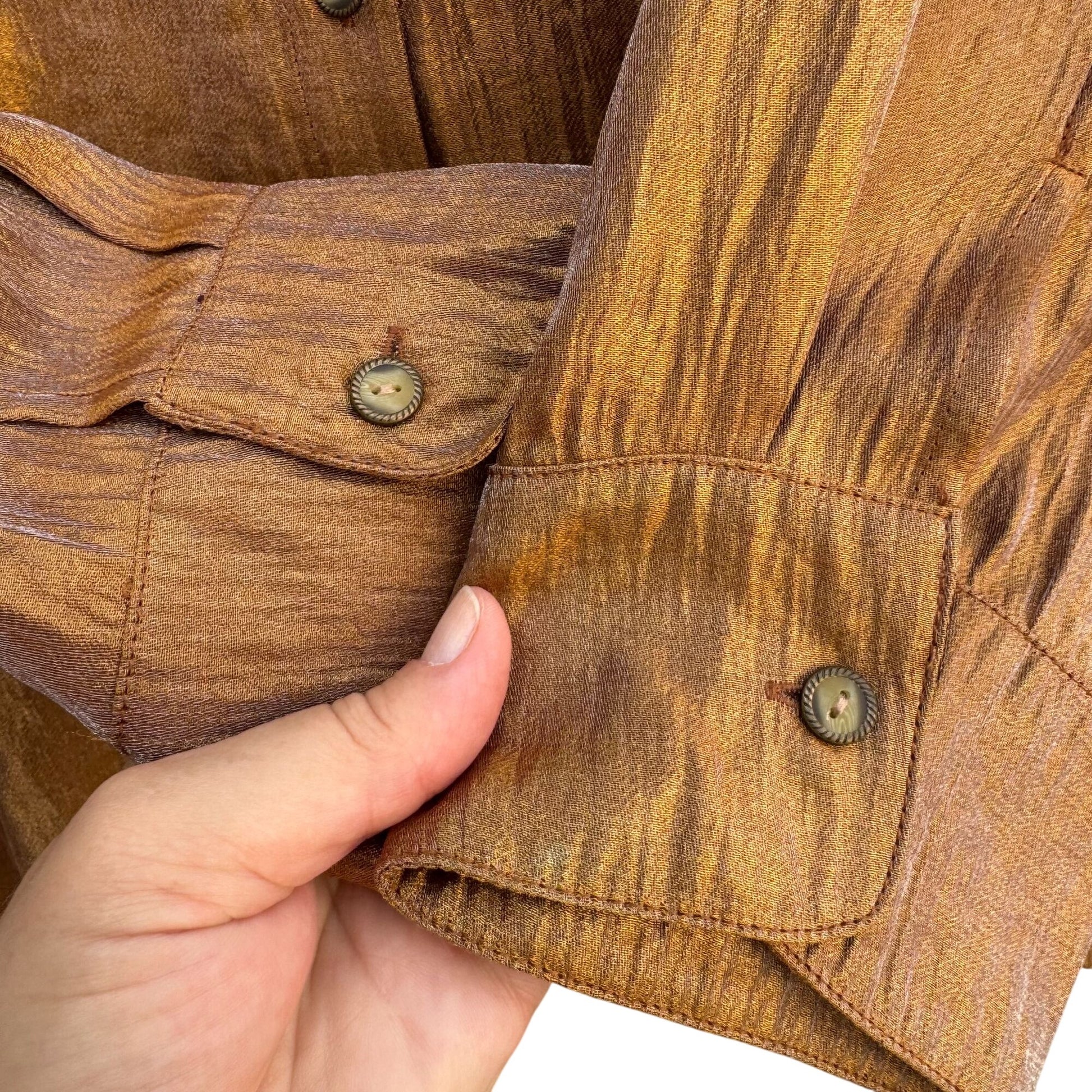 Coldwater Creek Womens Shimmering Bronze Glam Button-Up Party Blouse Shirt L