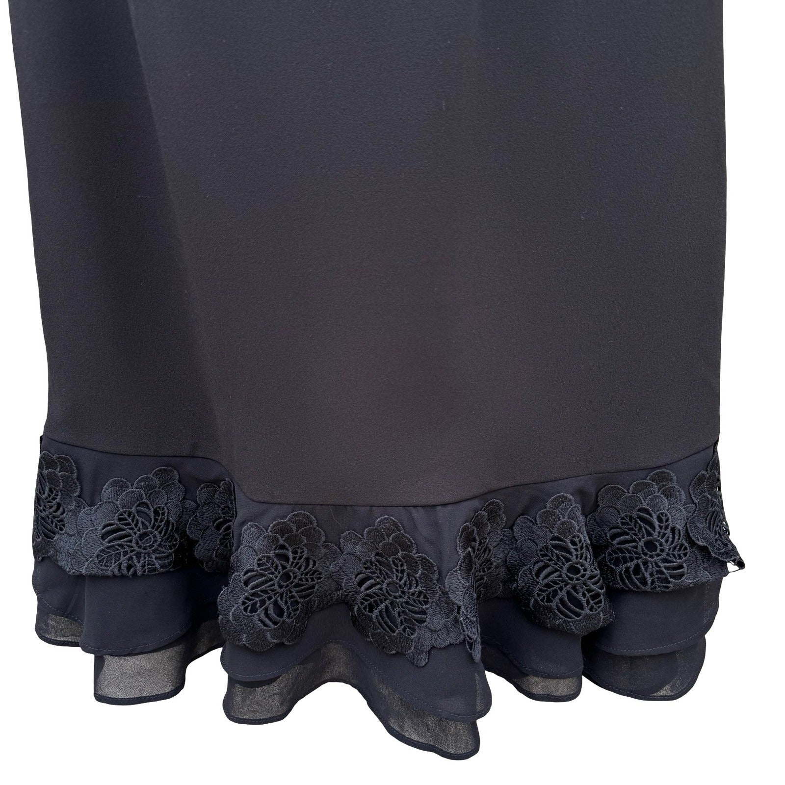Calvin Klein Womens Black Sleeveless Lace Trim Ruffle Hem Shift Dress 4P Petite