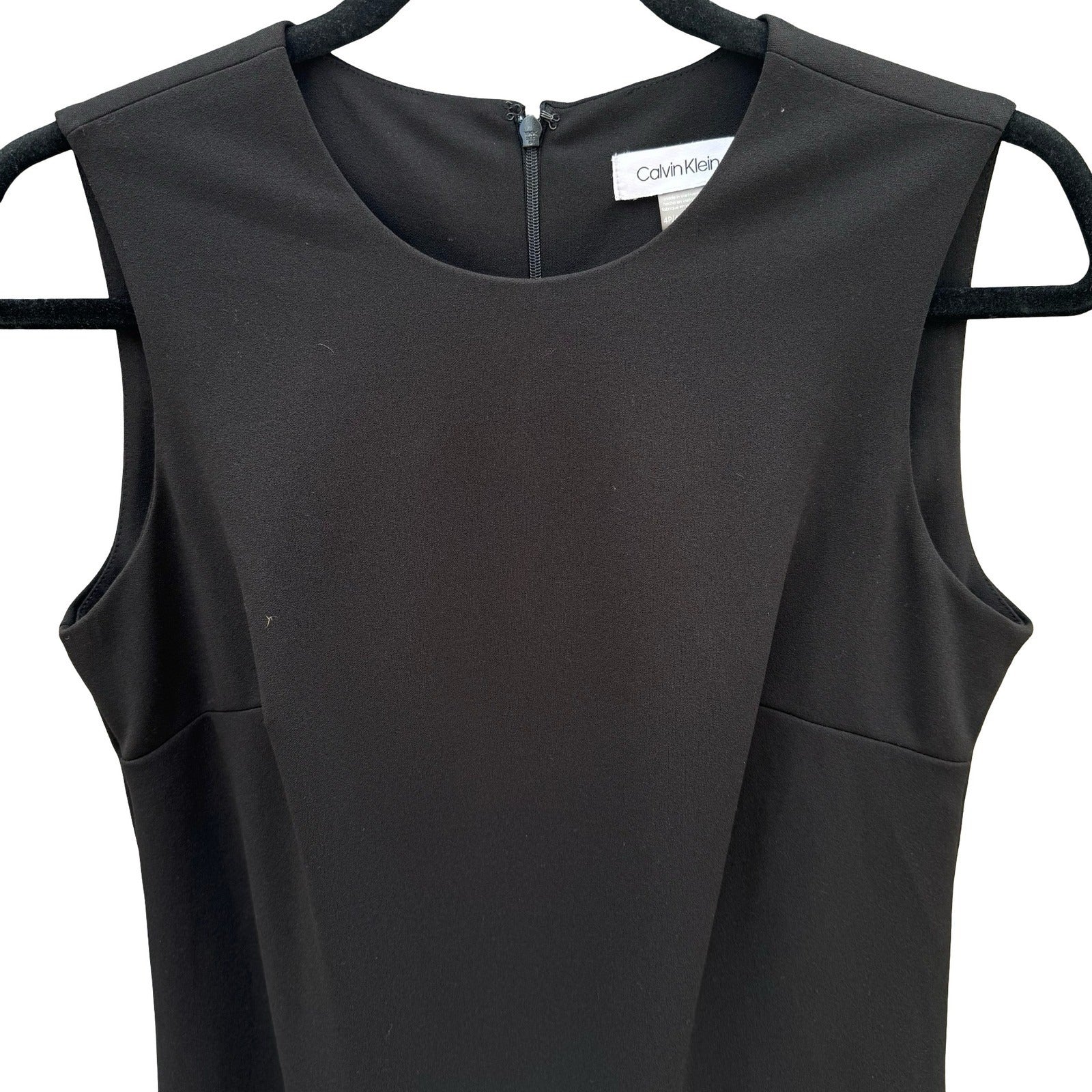 Calvin Klein Womens Black Sleeveless Lace Trim Ruffle Hem Shift Dress 4P Petite
