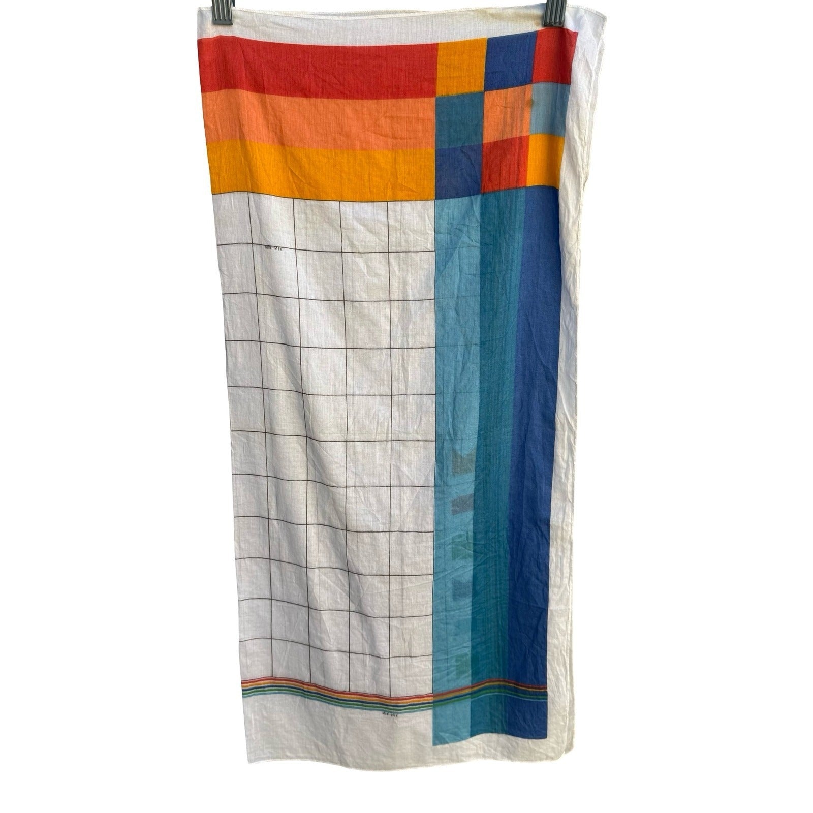 Nik-Nik Vintage Scarf Geometric Grid Nautical Flag Print 70s Disco Retro Multi