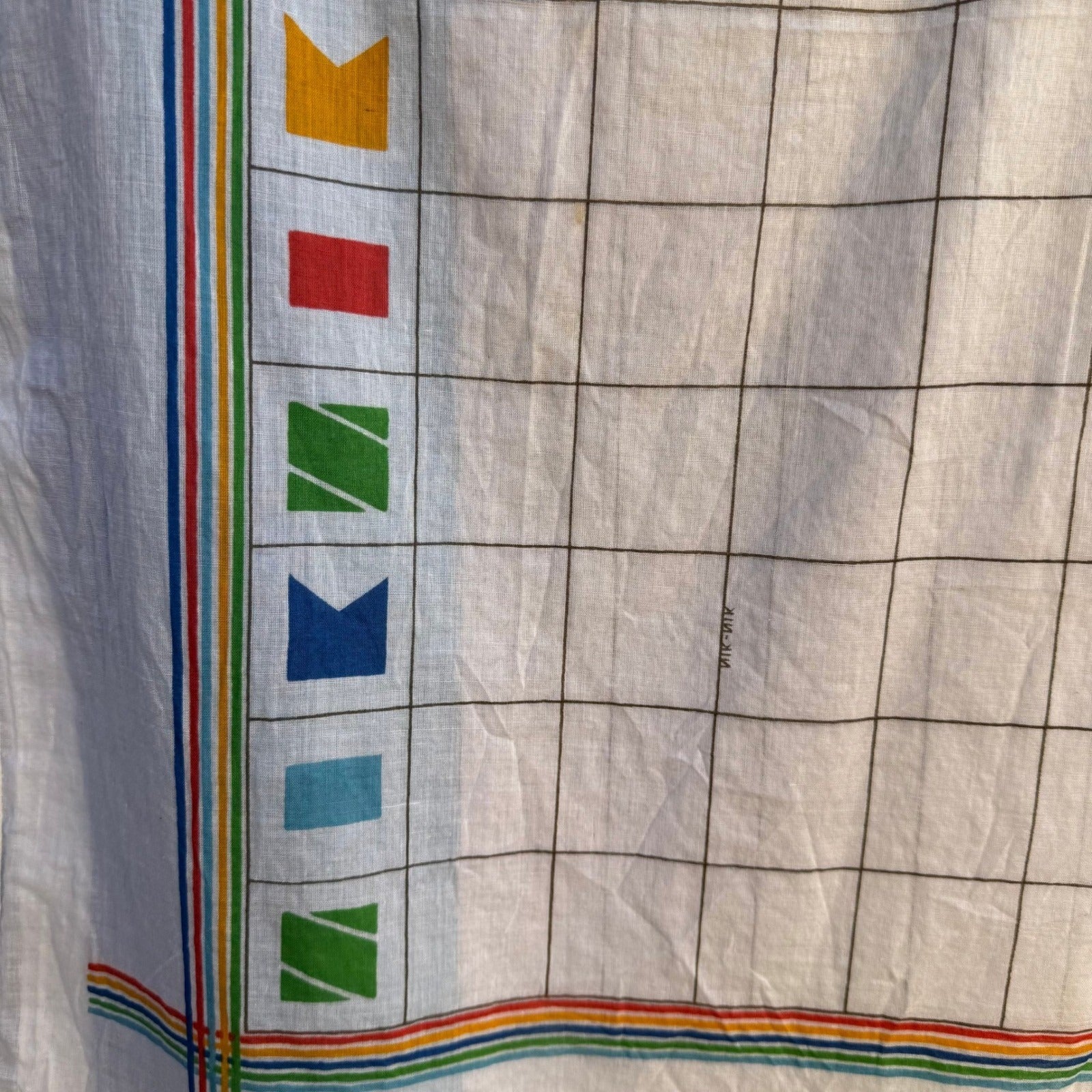 Nik-Nik Vintage Scarf Geometric Grid Nautical Flag Print 70s Disco Retro Multi