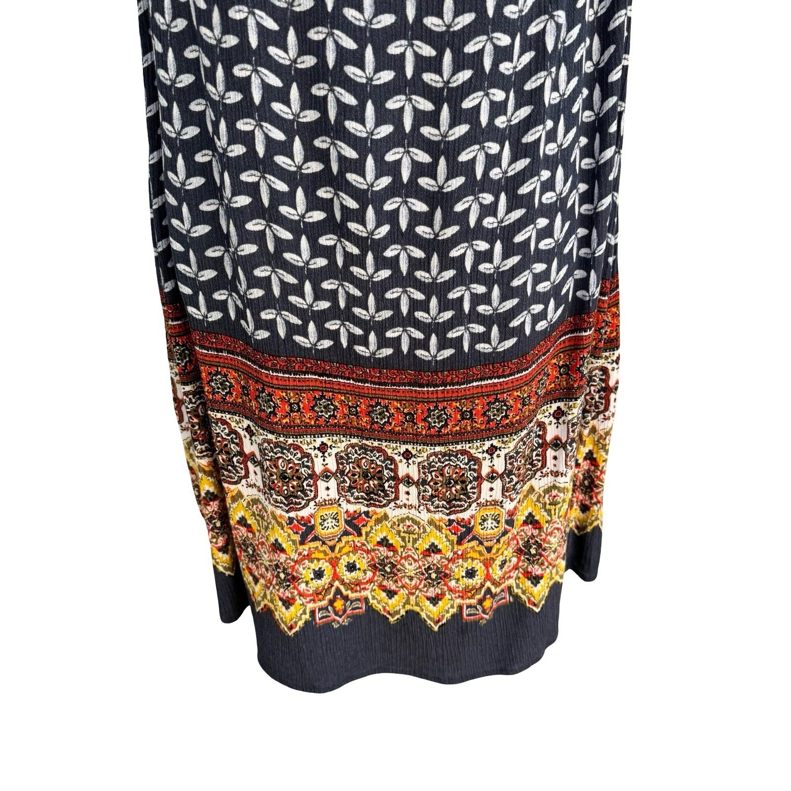 Caslon Navy Leaf Print Off Shoulder Boho Shift Tunic Dress Coastal Peasant Flowy