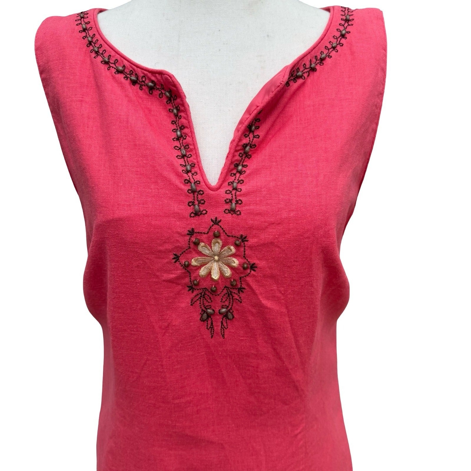 Sag Harbor Womens Pink Linen Blend Embroidered Sheath Dress Size 8 Artsy Boho