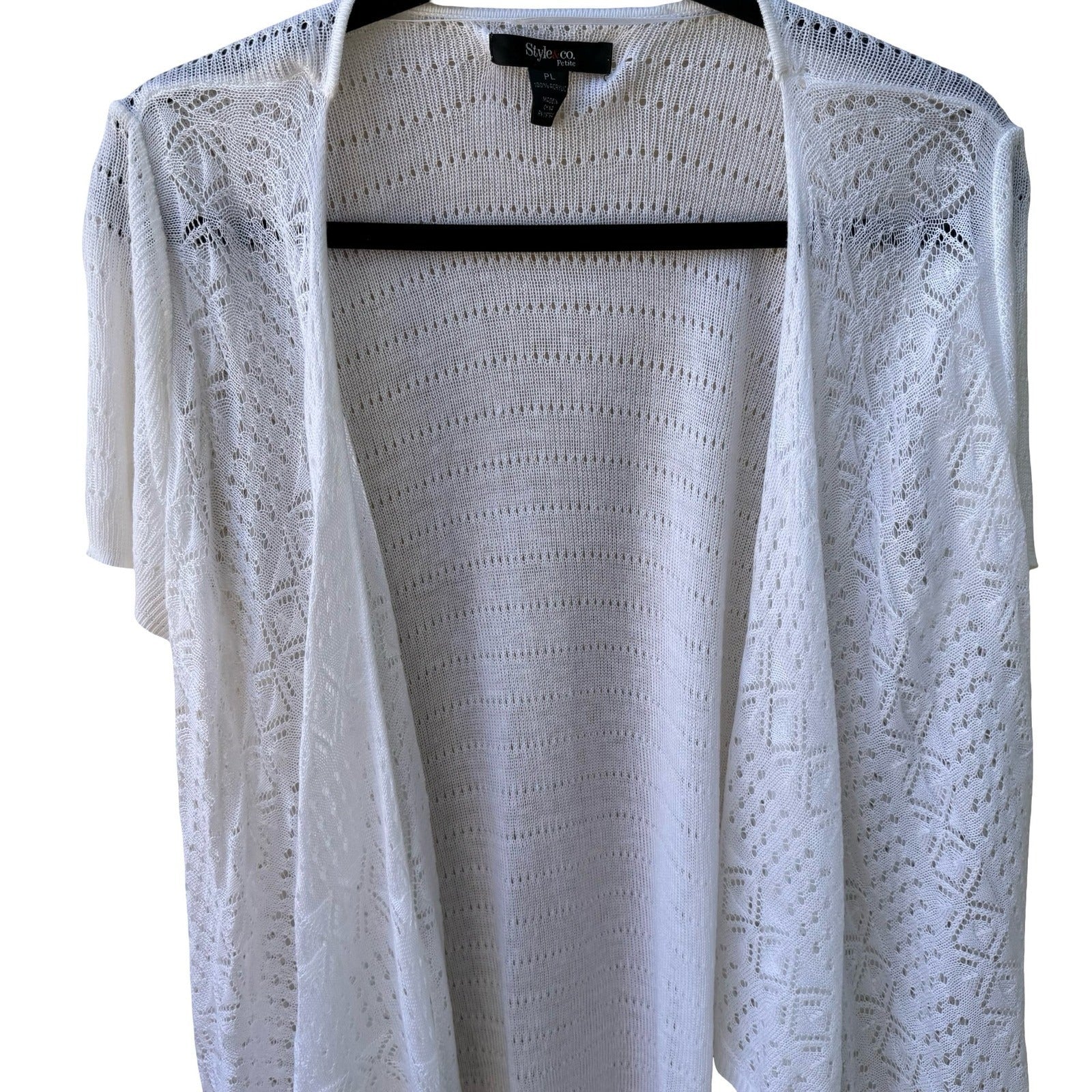Style & Co Coastal Boho Beachy Minimalist Pointelle Open Front Cardigan L NEW