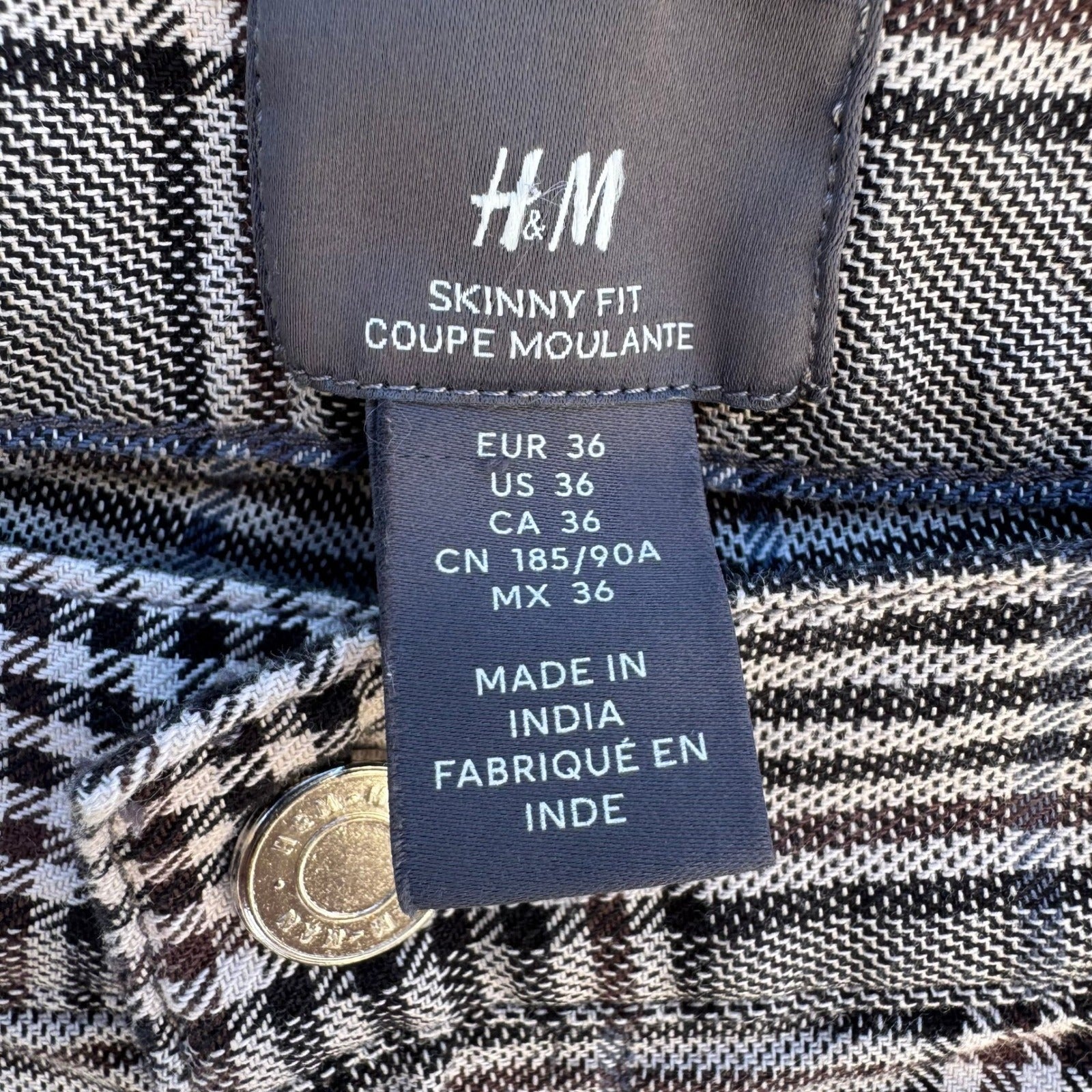 HM Coupe Moulante Skinny Fit Glen Plaid Golf Pant Check Indie Sleeze Grey Men 36