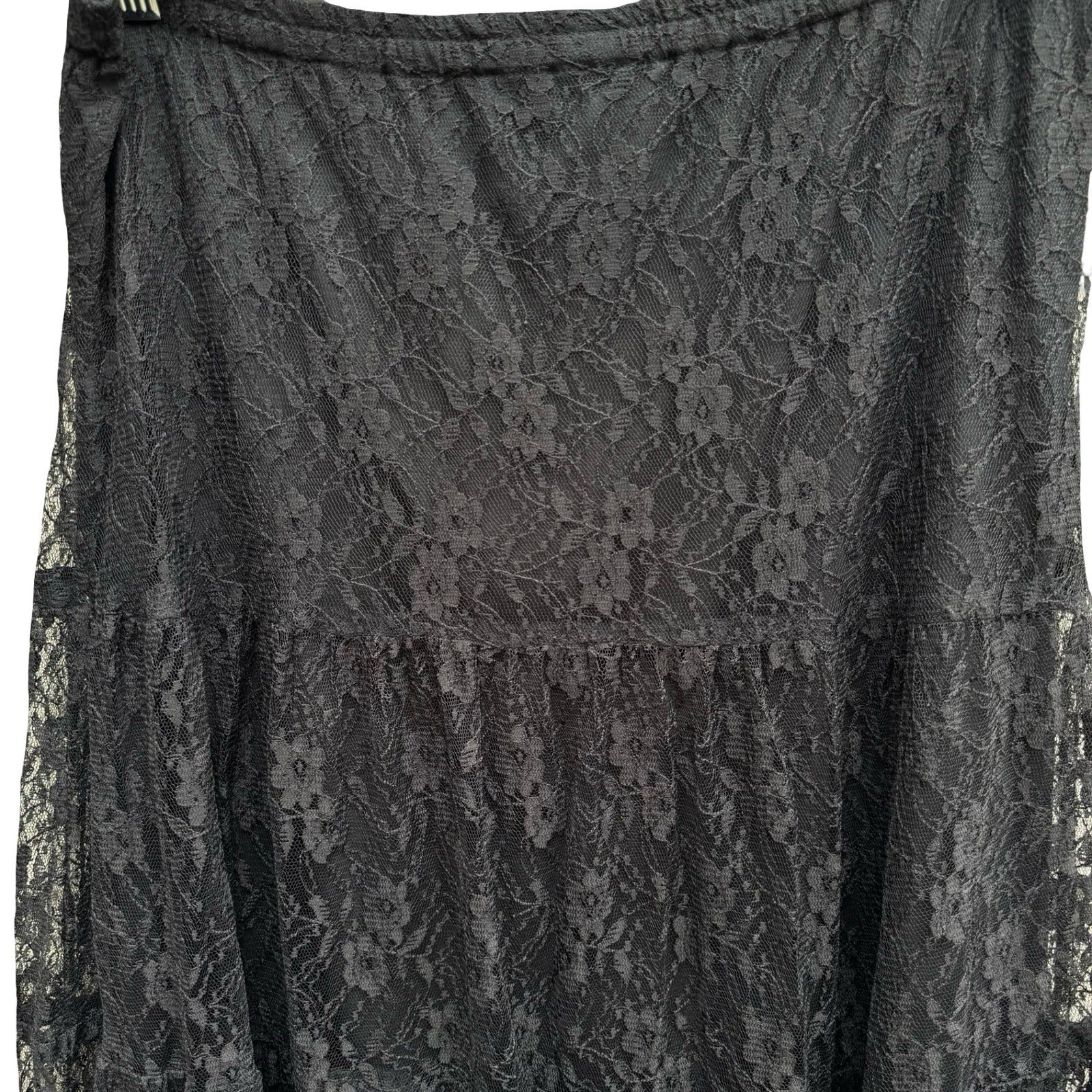 Steampunk Black Floral Lace Tiered Midi Skirt Womens M Witchy Gothic Whimsigoth