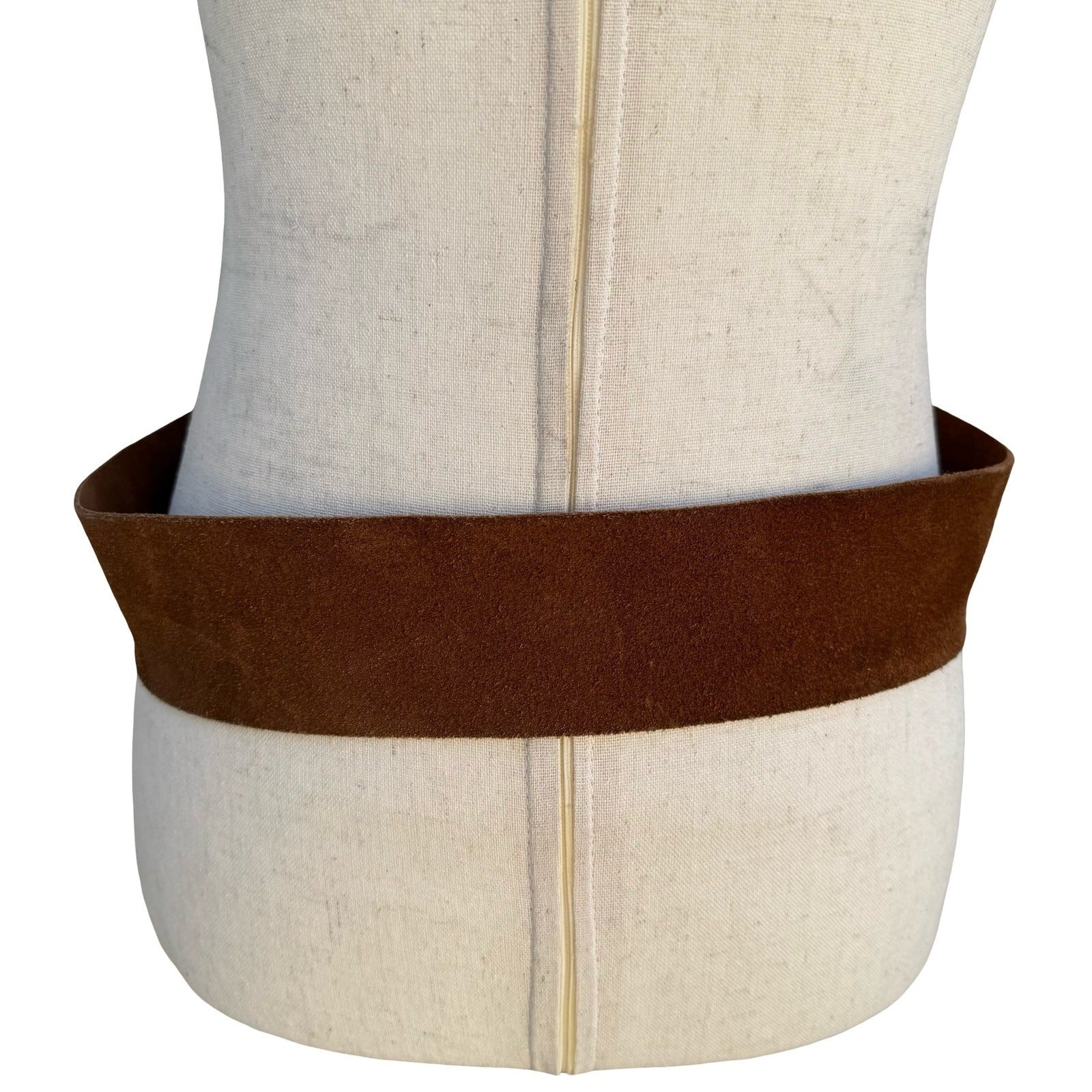 Agnes b Brown Suede Leather Wide Belt Made in France Brass Circle Buckle Size 80