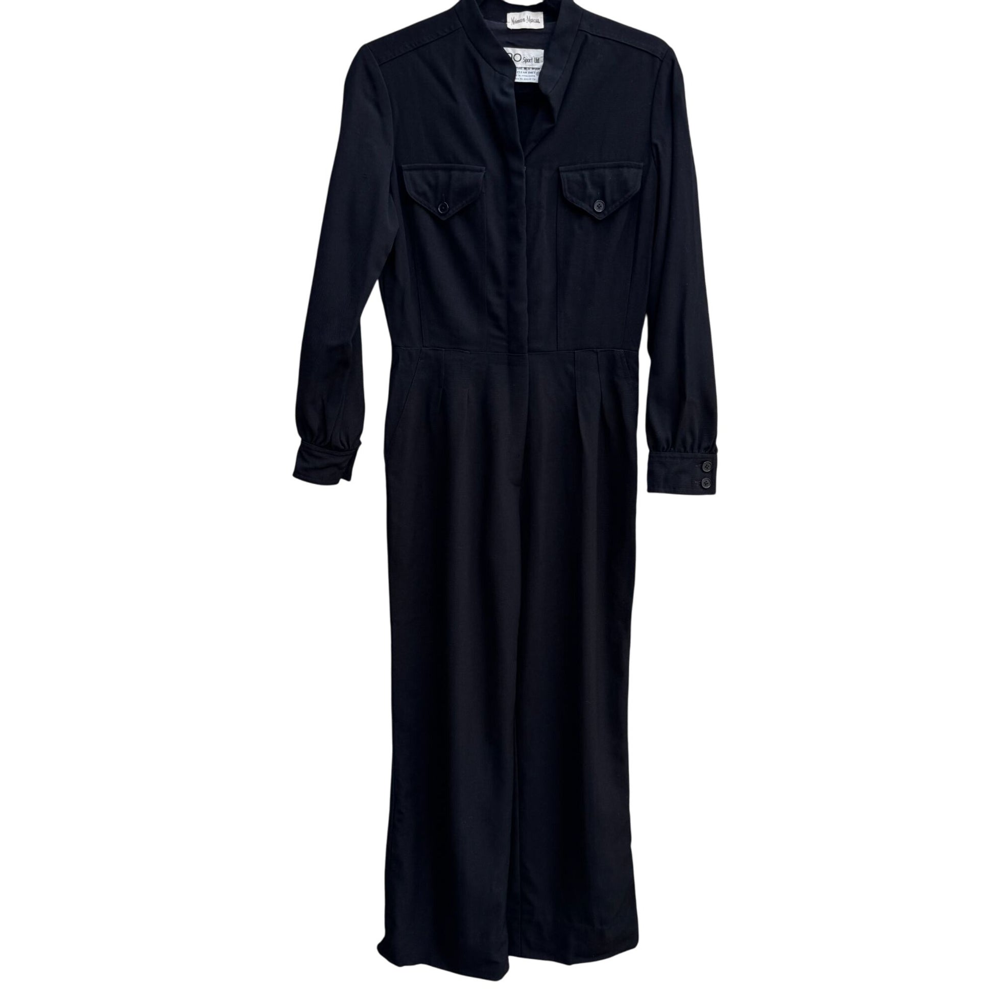 Neiman Marcus Ciao Vintage Womens Black Wool Wide Leg Military Style Jumpsuit 10