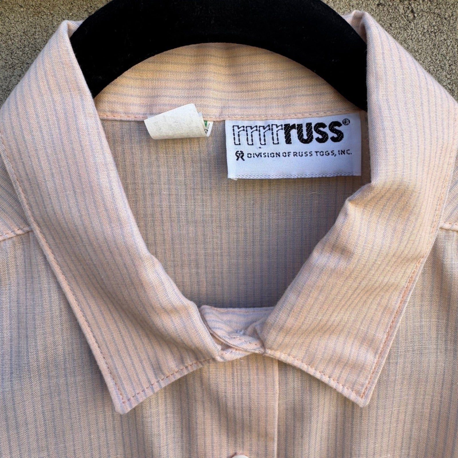 Russ Toggs Vintage Peach Blue Pinstripe Short Sleeve Button Down Shirt Womens 16