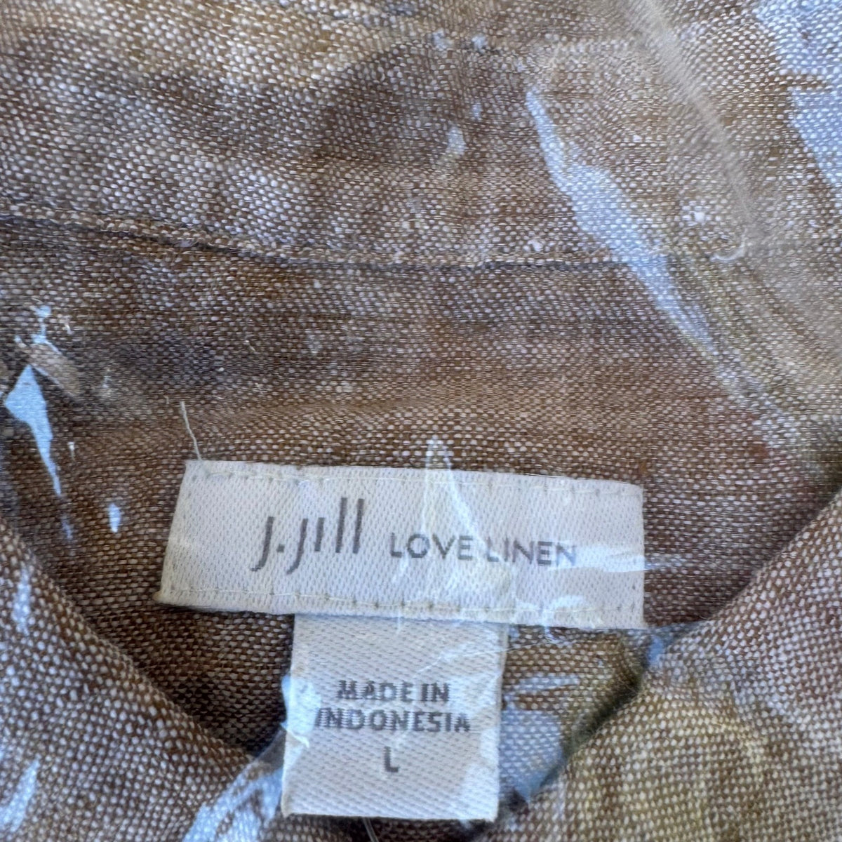 J Jill Love Linen Coastal Minimalist Lagenlook Earthy Toffee Brown Shirt L NWT