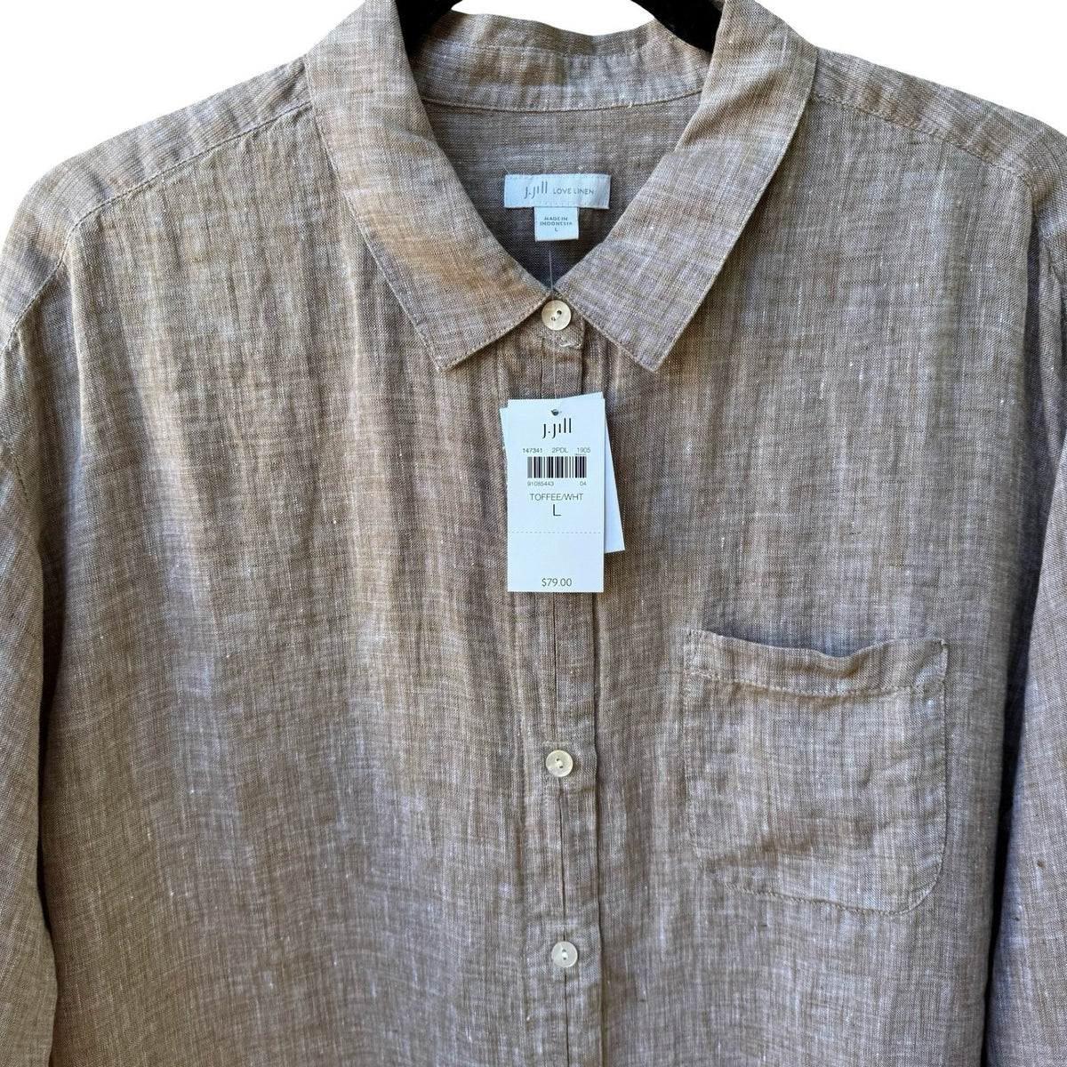 J Jill Love Linen Coastal Minimalist Lagenlook Earthy Toffee Brown Shirt L NWT