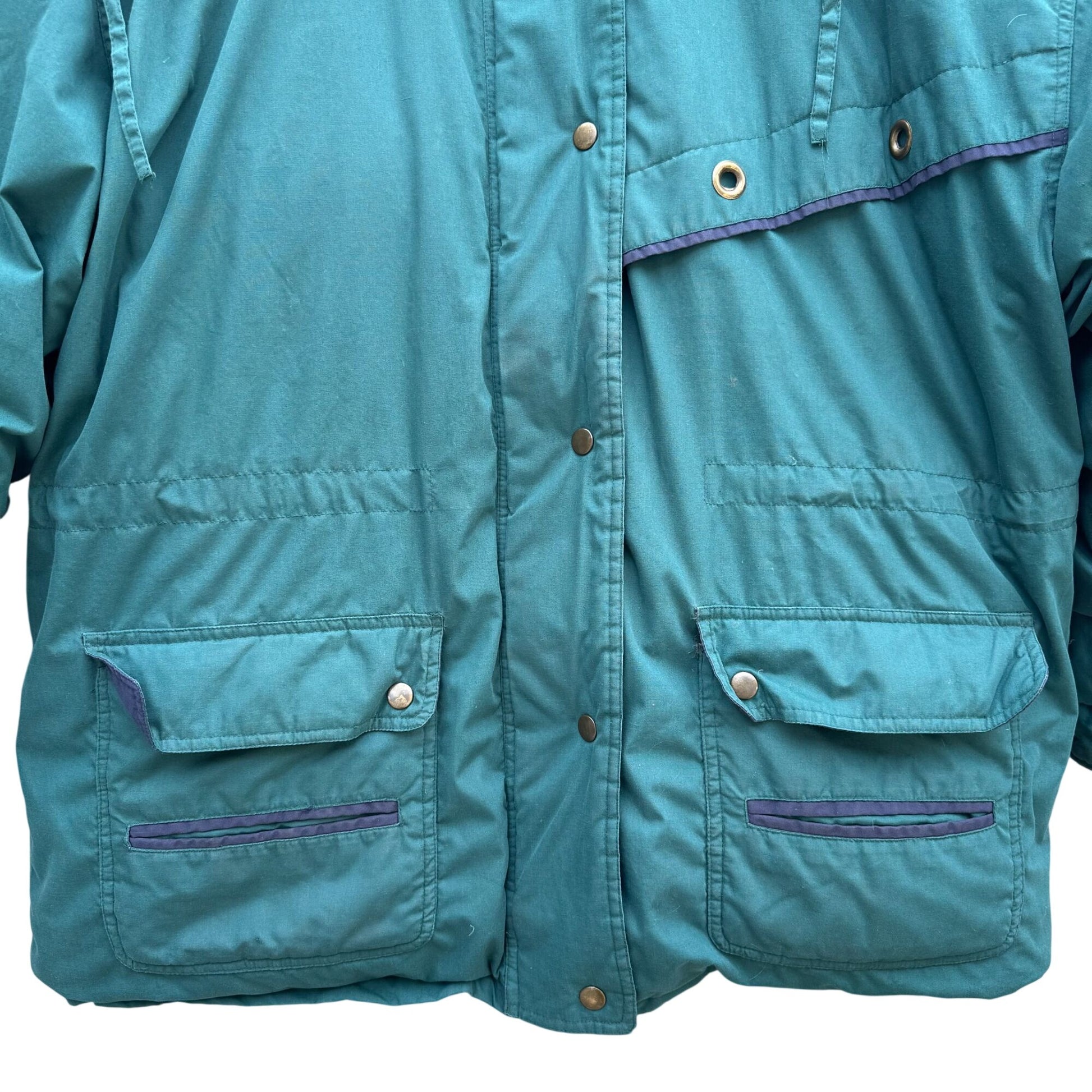 Braefair Vintage Green Navy Hooded Down Fill Puffer Jacket Parka Winter Coat 2X