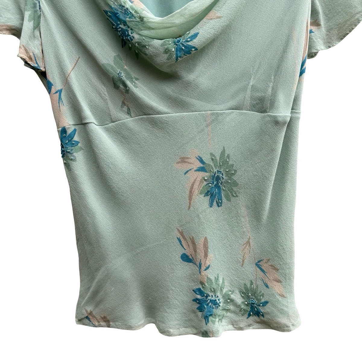 New York City Design Co Silk Y2K Fairycore Boho Floral Beaded Cowl Neck Blouse M