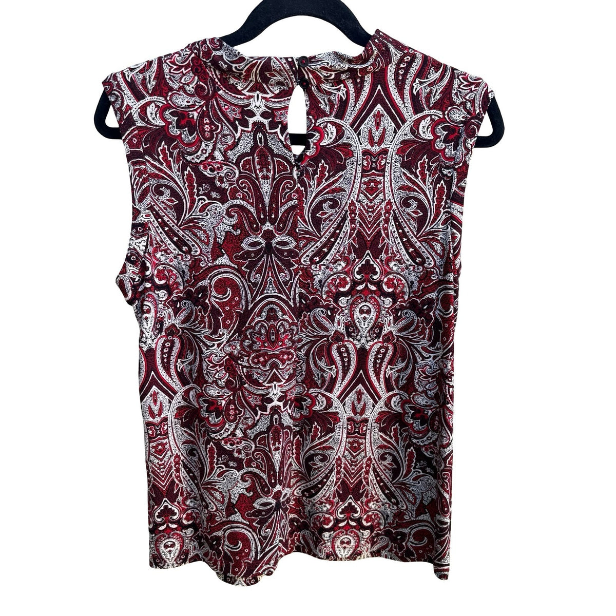 Tommy Hilfiger Preppy Paisley Tie Neck Pleated Sleeveless Blouse Red Women L NEW