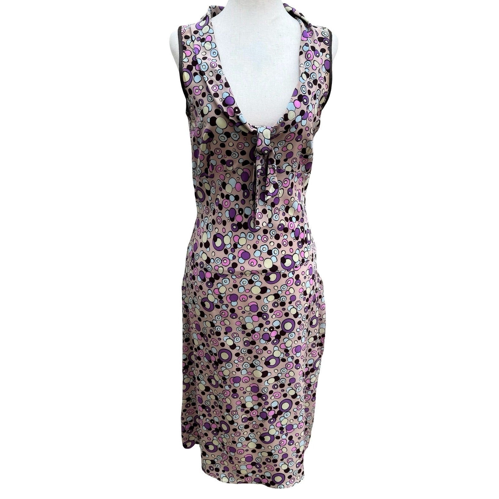 Poleci Y2K Retro Psychedelic Circle Print Sleeveless Portrait Collar Midi Dress