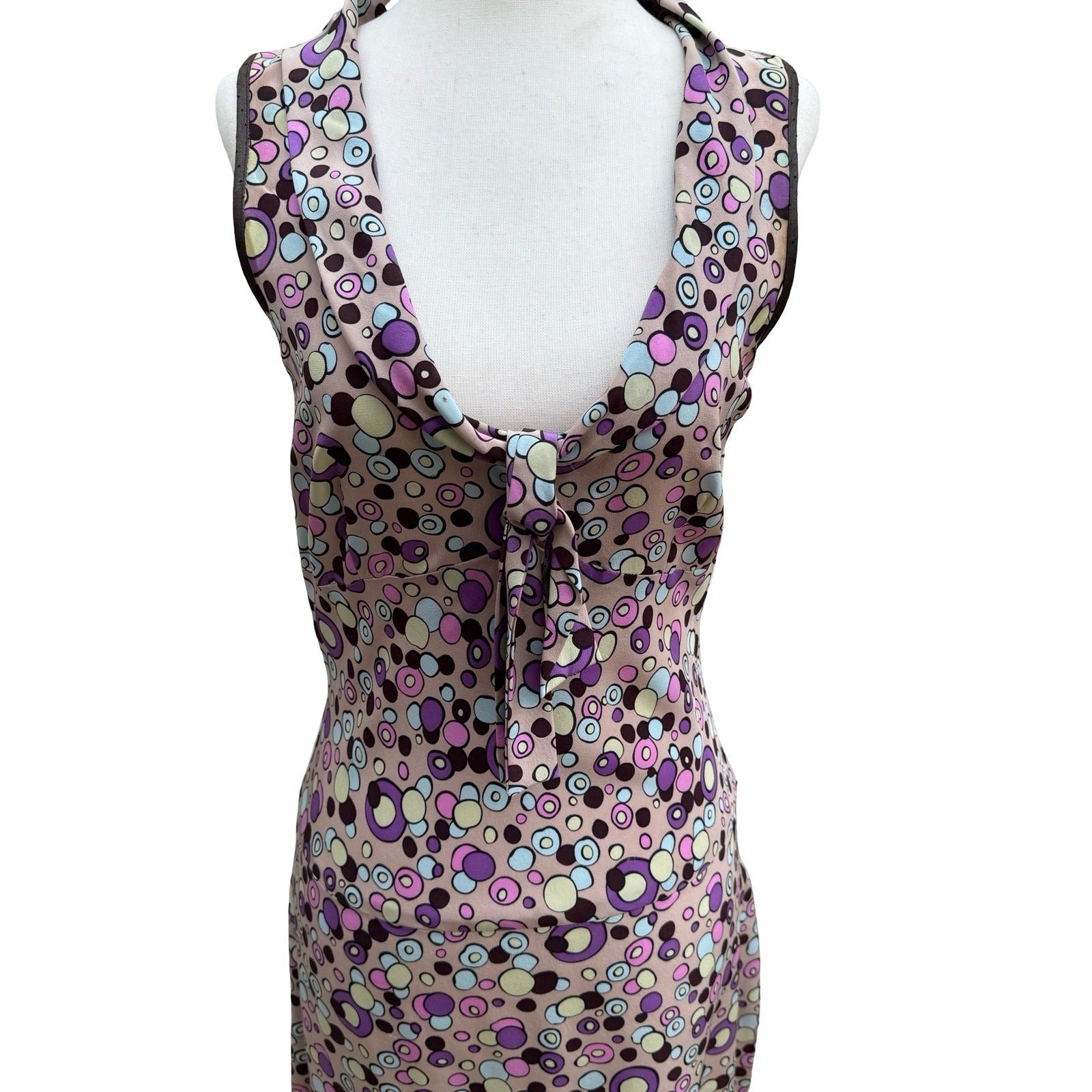 Poleci Y2K Retro Psychedelic Circle Print Sleeveless Portrait Collar Midi Dress
