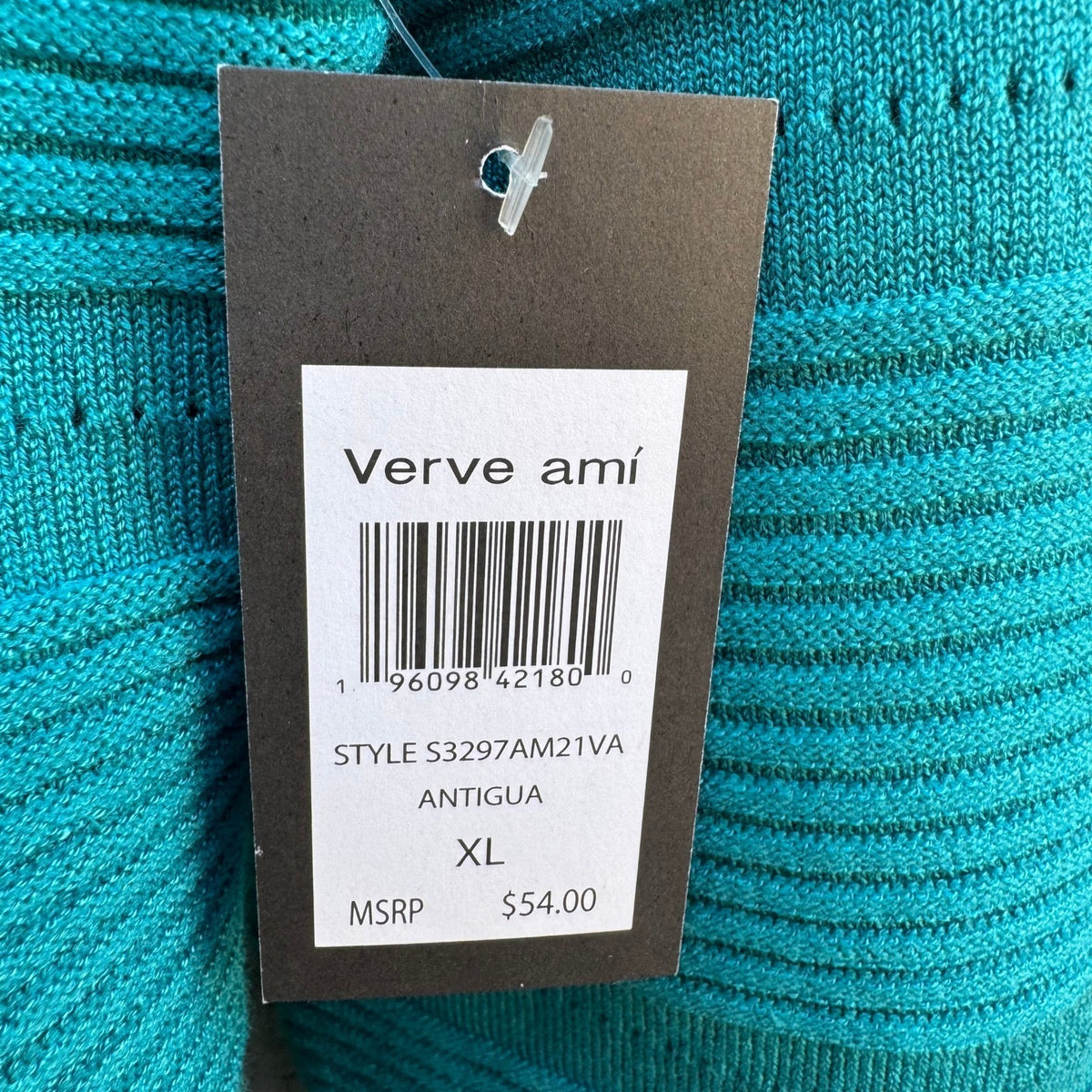 Verve Ami Coastal Layering Textured Ribbed Knit Open Front Cardigan Teal XL NEW
