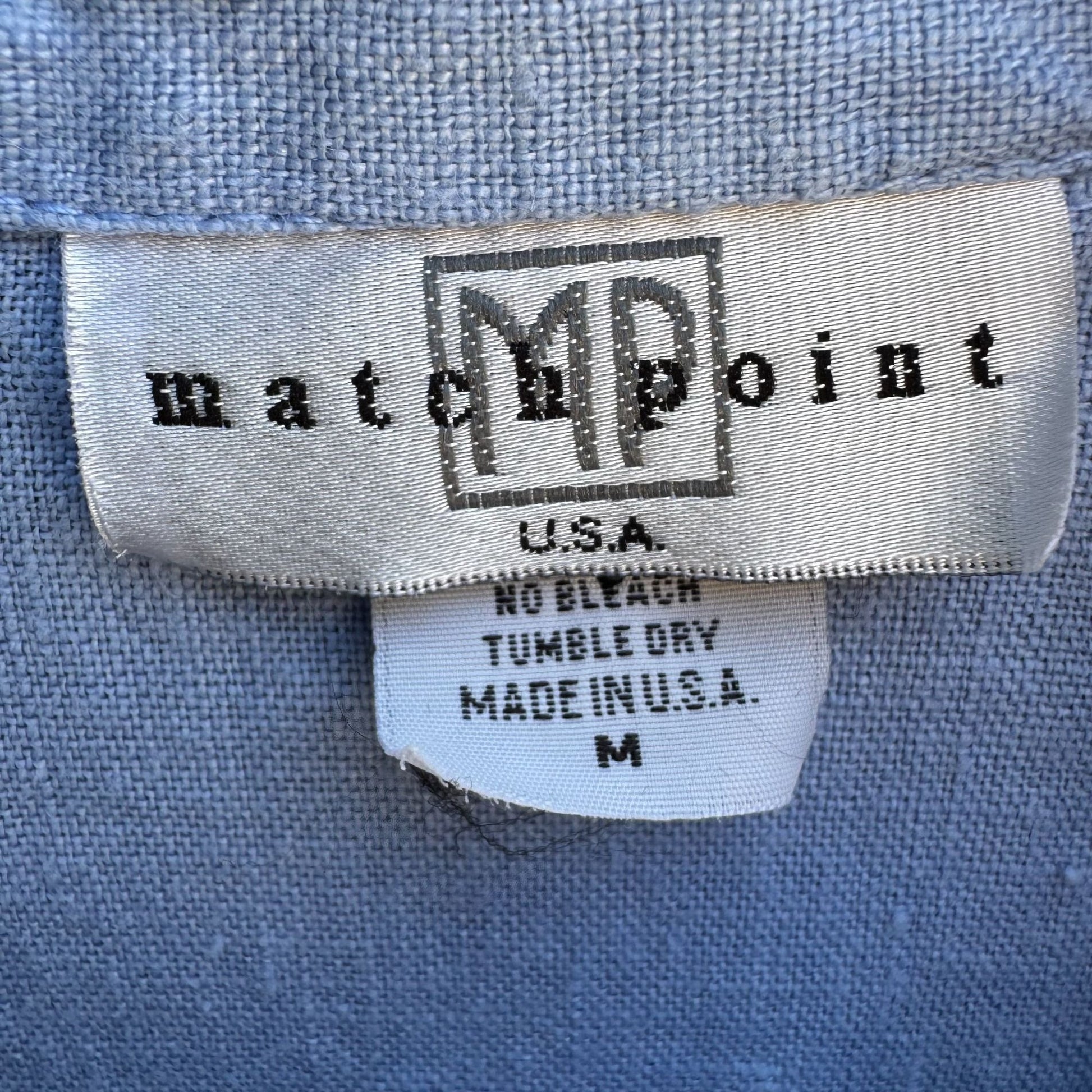 Match Point Vintage Womens Light Blue Linen Shell Buttons Short Sleeve Shirt M