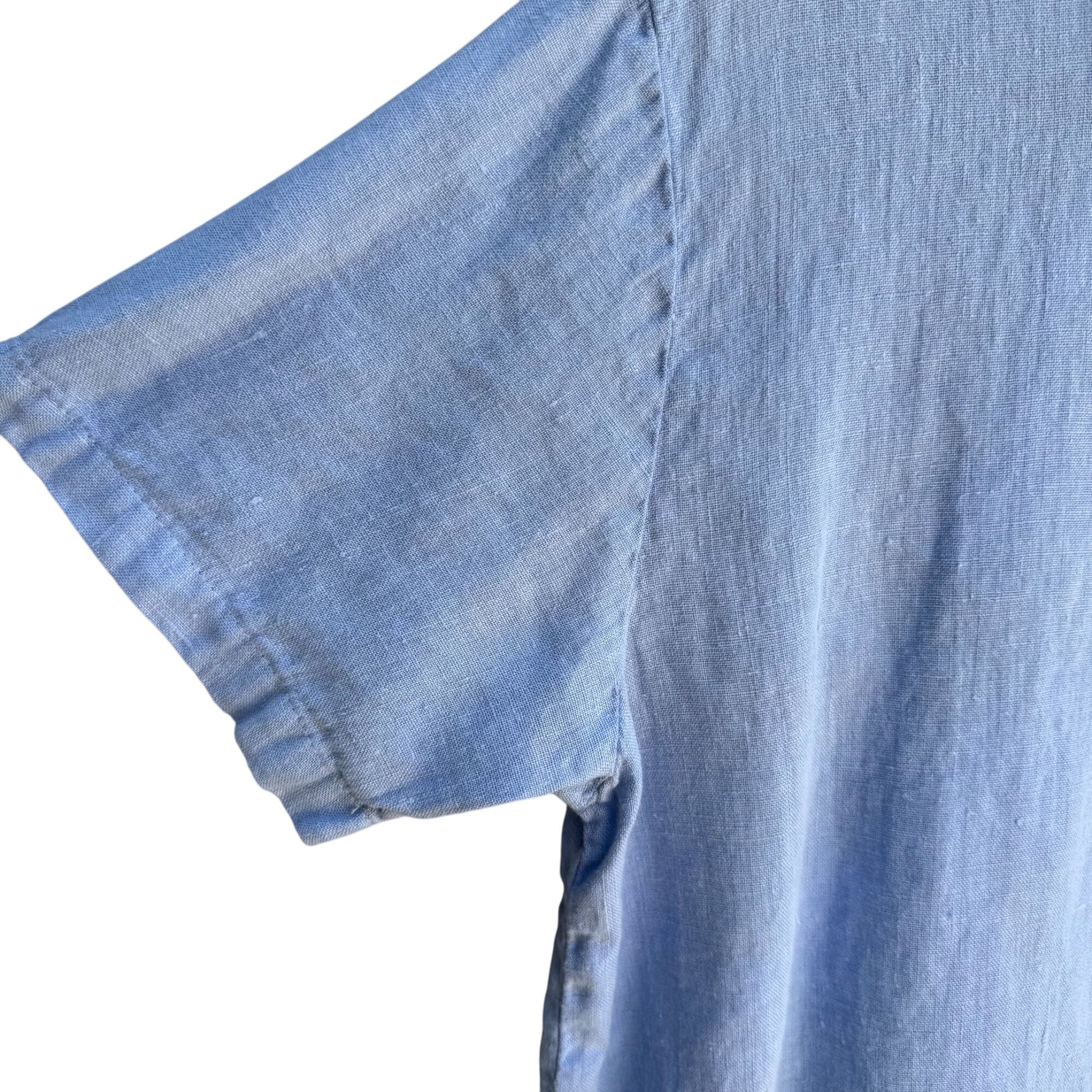 Match Point Vintage Womens Light Blue Linen Shell Buttons Short Sleeve Shirt M