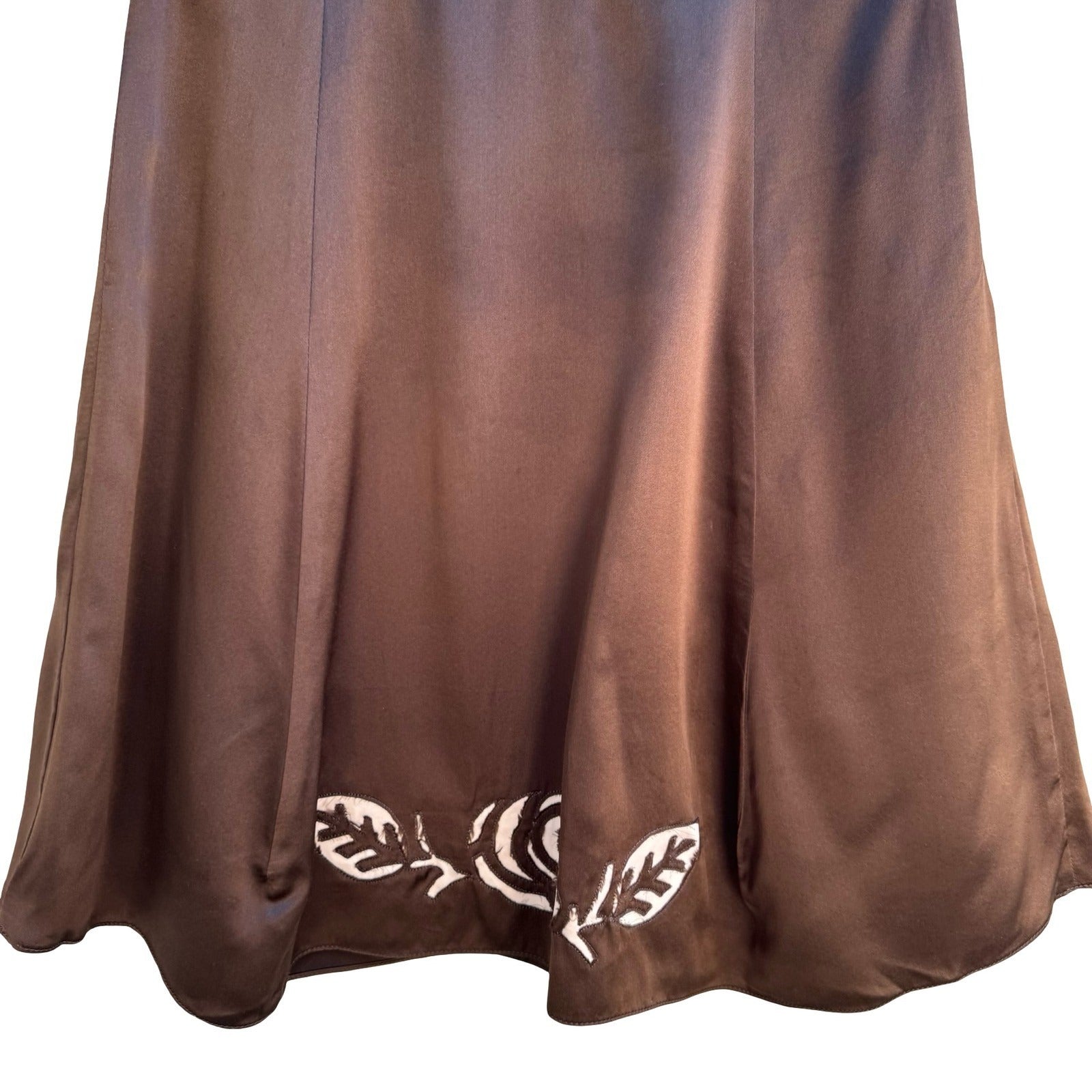 Vintage Coquette Romantic Silk A-Line Whimsigoth Skirt Rose Floral Cut Out Brown