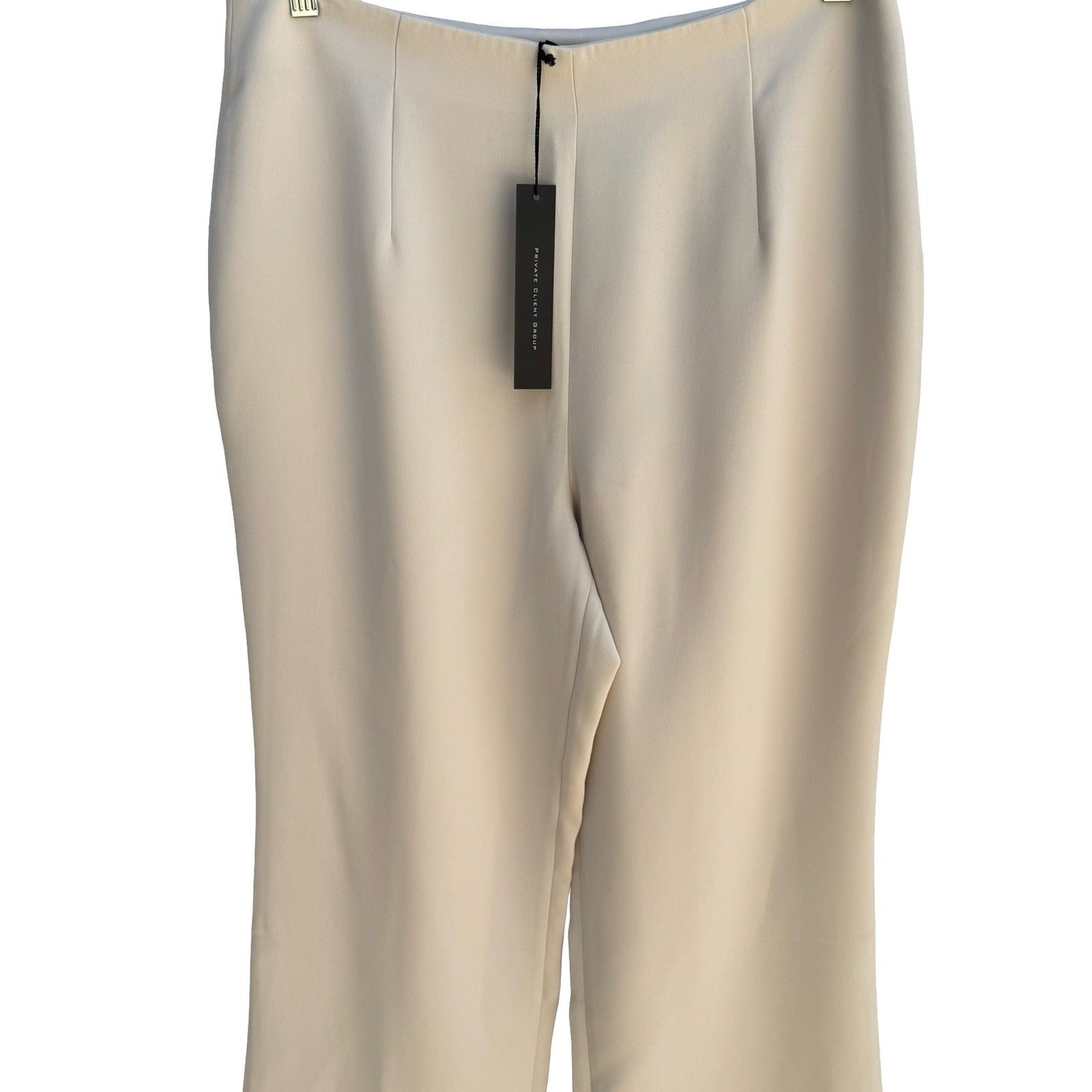 Pamela Dennis Minimalist Stone Quiet Luxury Crepe Flat Front Dress Pants 16 NEW