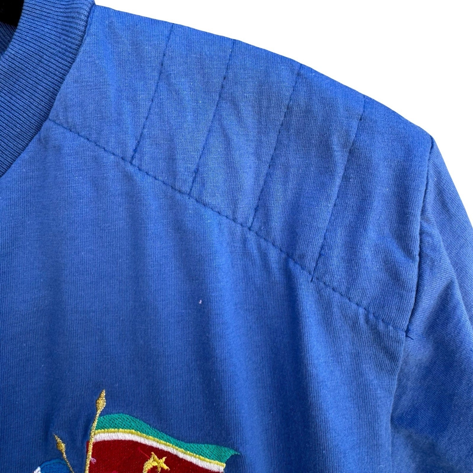 L'eau Vive Vintage 90s Iceland Flag Embroidery Shirt Quilted Shoulder Blue Men L