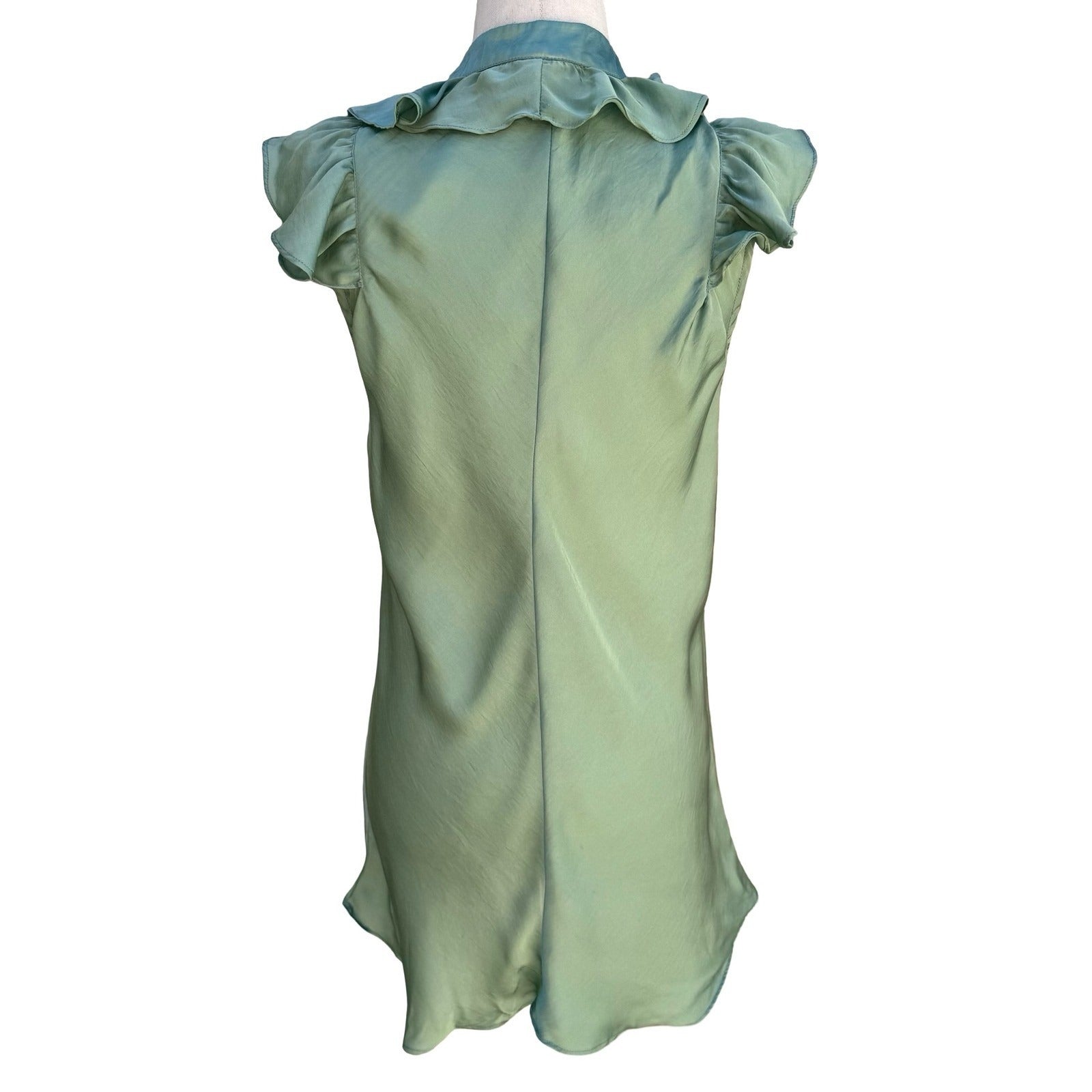 Canyon River Blues Y2K Green Ruffle Satin Blouse L Flutter Sleeve Romantic Fairy