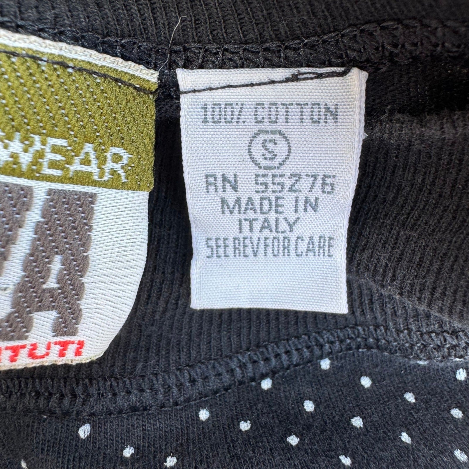 Forenza Vintage Polka Dot Mock Neck Crop Top Black White Cotton Made Italy Small