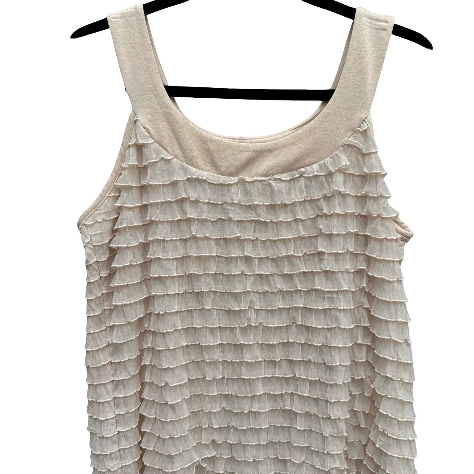 JTB Cream Tiered Ruffle Sleeveless Tank Top Scoop Neck Coquette Romantic Fairy
