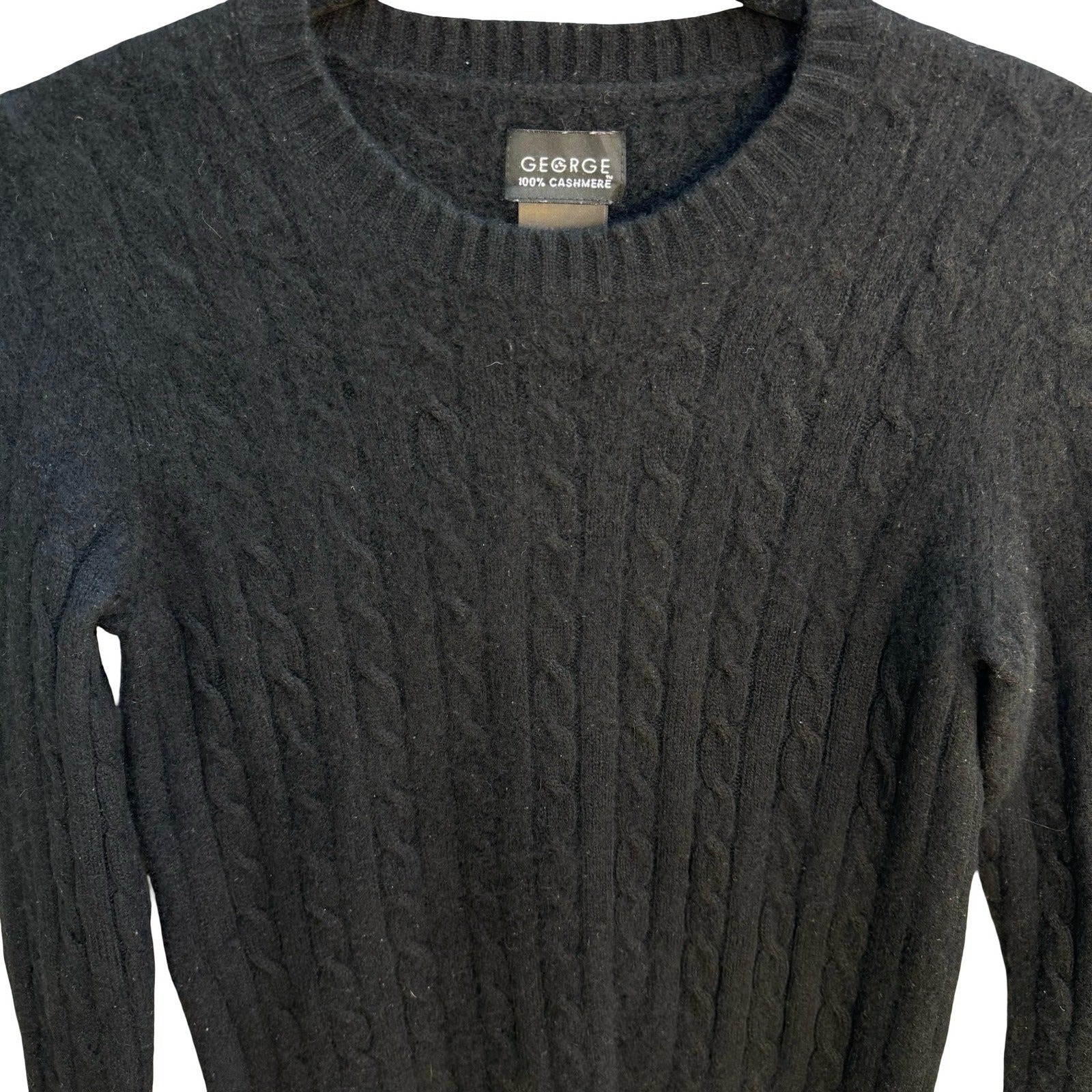 George 100% Cashmere Quiet Luxury Minimalist Preppy Cozy Cable Knit Sweater S