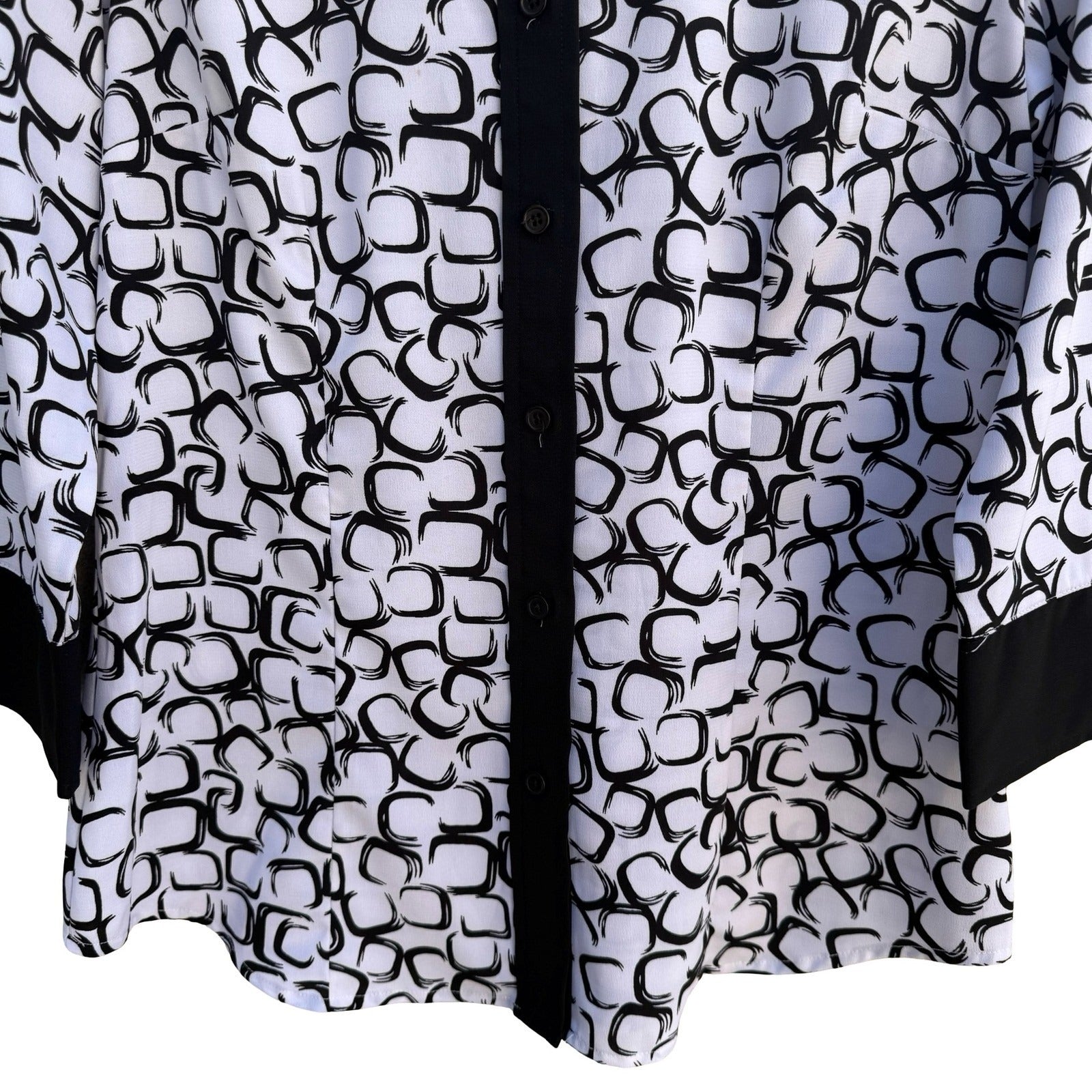 Como by Fred David Black White Geometric Link Print 3/4 Sleeve Blouse Size M